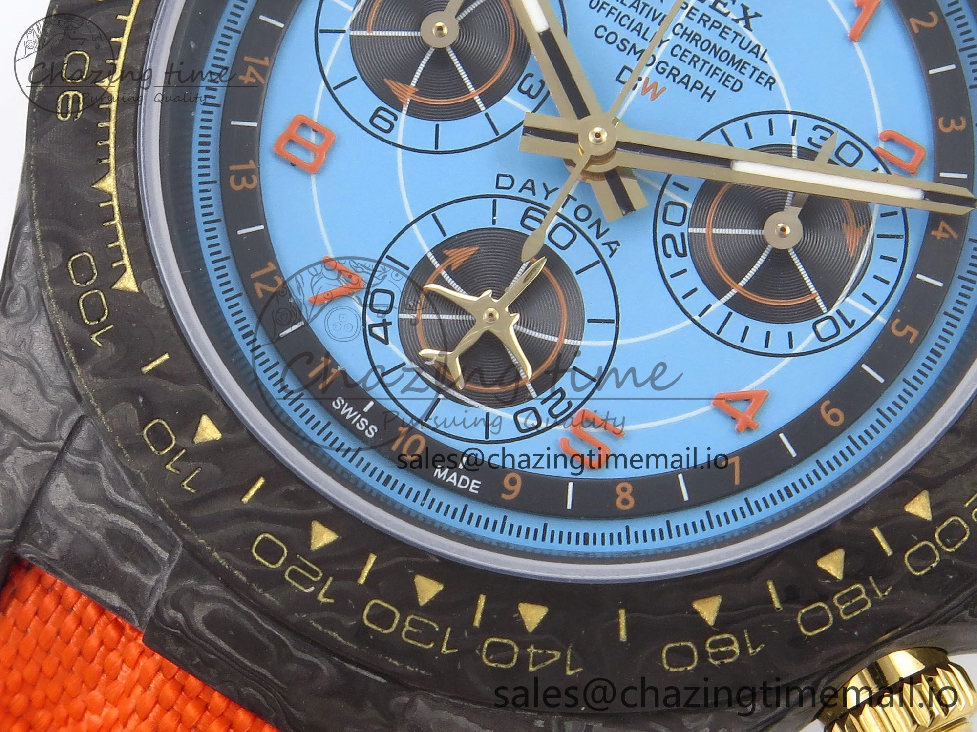 HighPerformance Daytona DIW “AVIA AZURE BLUE”” Carbon DIWF 1:1 Best Edition Blue Dial on Orange Nylon Strap SH 1077