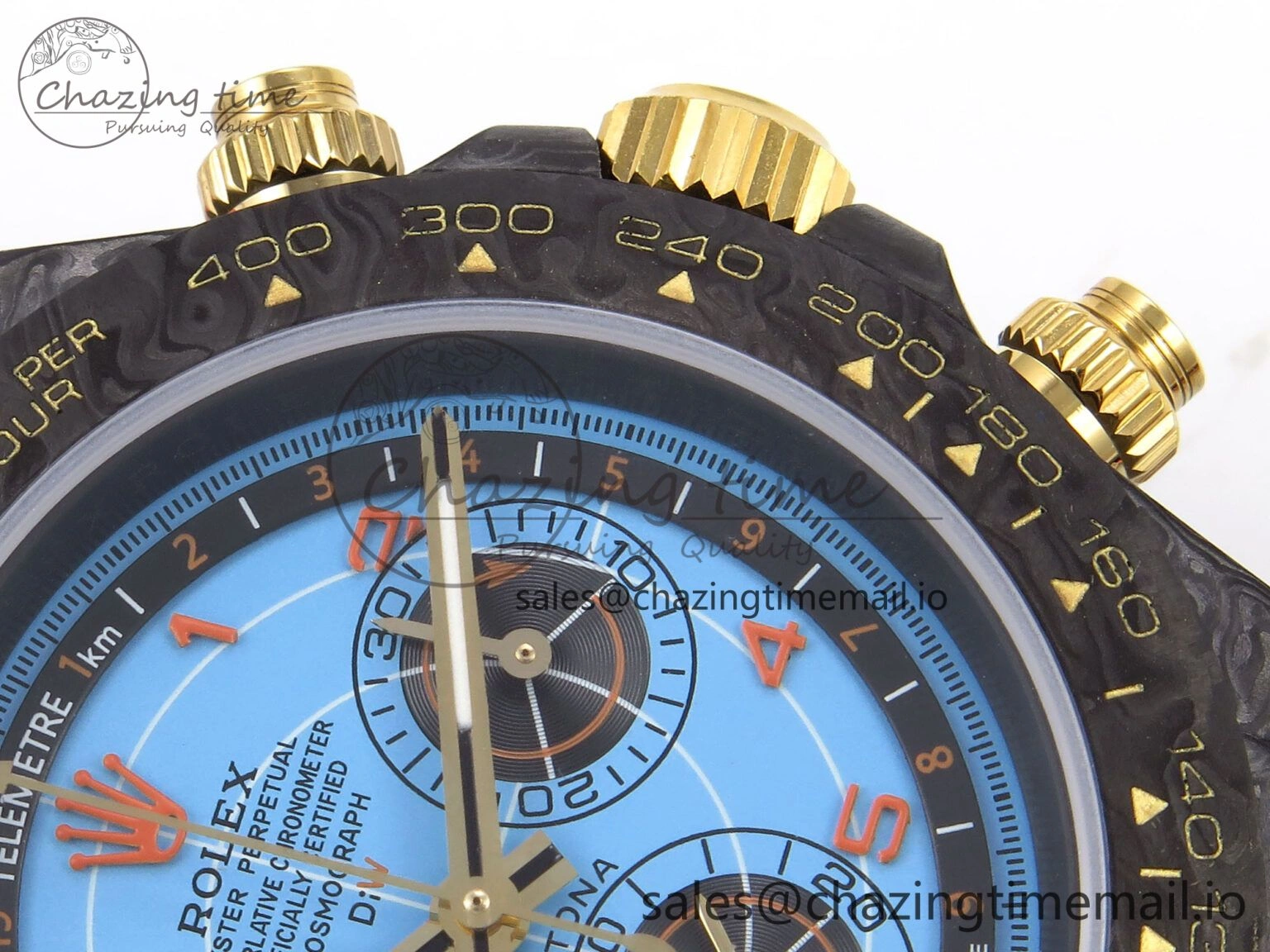 HighPerformance Daytona DIW “AVIA AZURE BLUE”” Carbon DIWF 1:1 Best Edition Blue Dial on Orange Nylon Strap SH 1077
