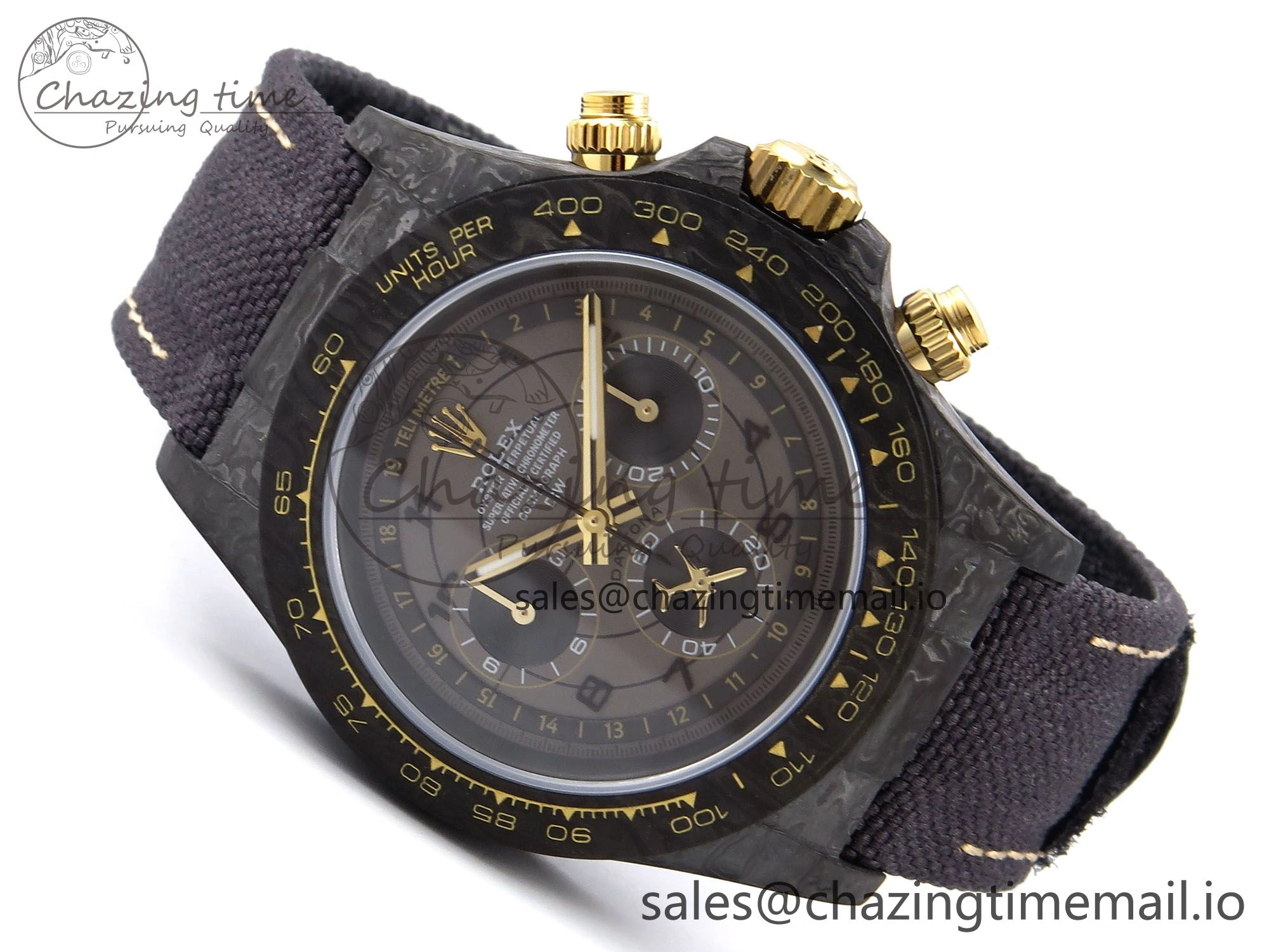 Functional Daytona DIW “AVIA GREY” Carbon DIWF 1:1 Best Edition Gray Yellow Dial on Black Nylon Strap SH 1075