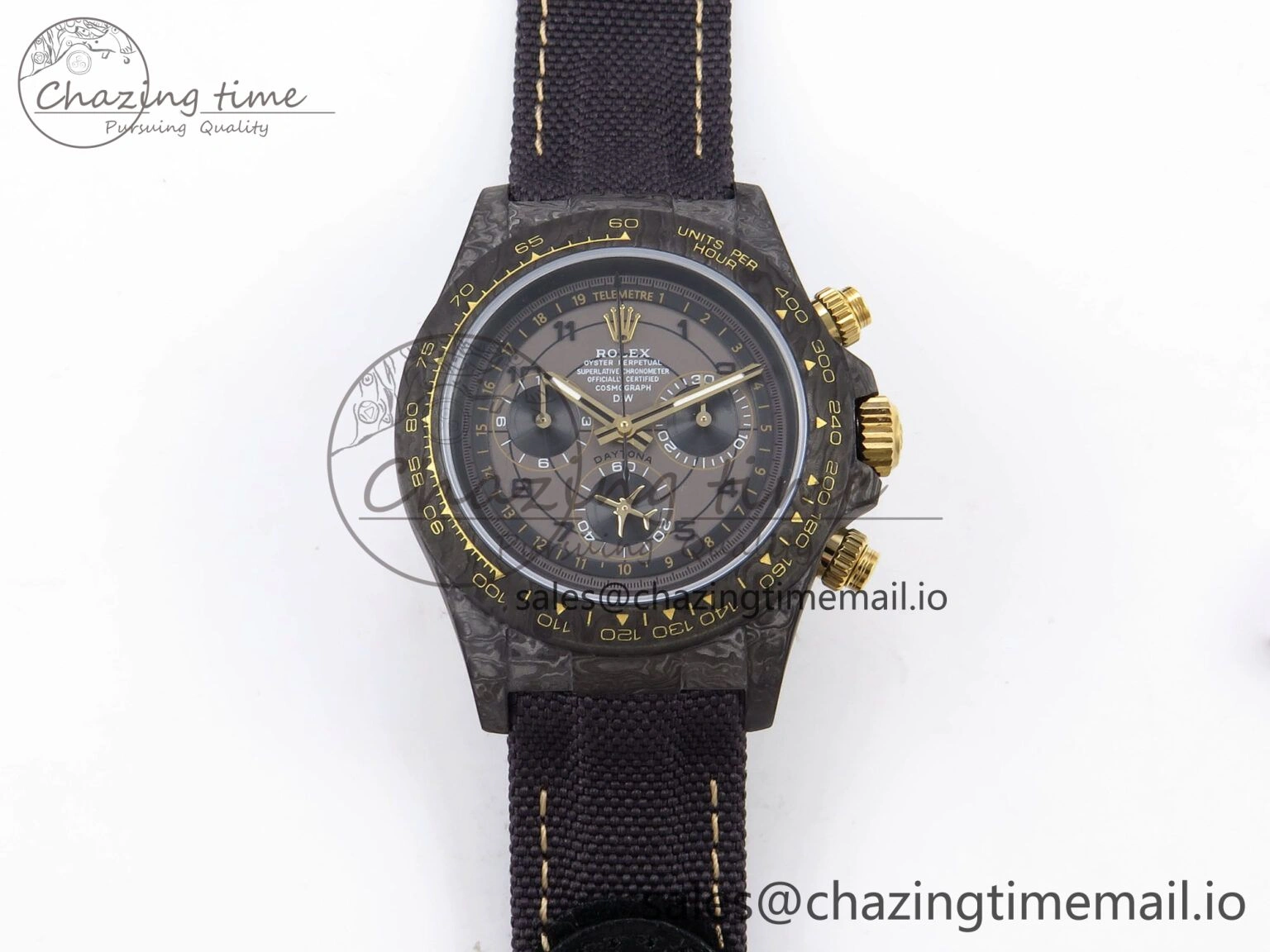 Functional Daytona DIW “AVIA GREY” Carbon DIWF 1:1 Best Edition Gray Yellow Dial on Black Nylon Strap SH 1075