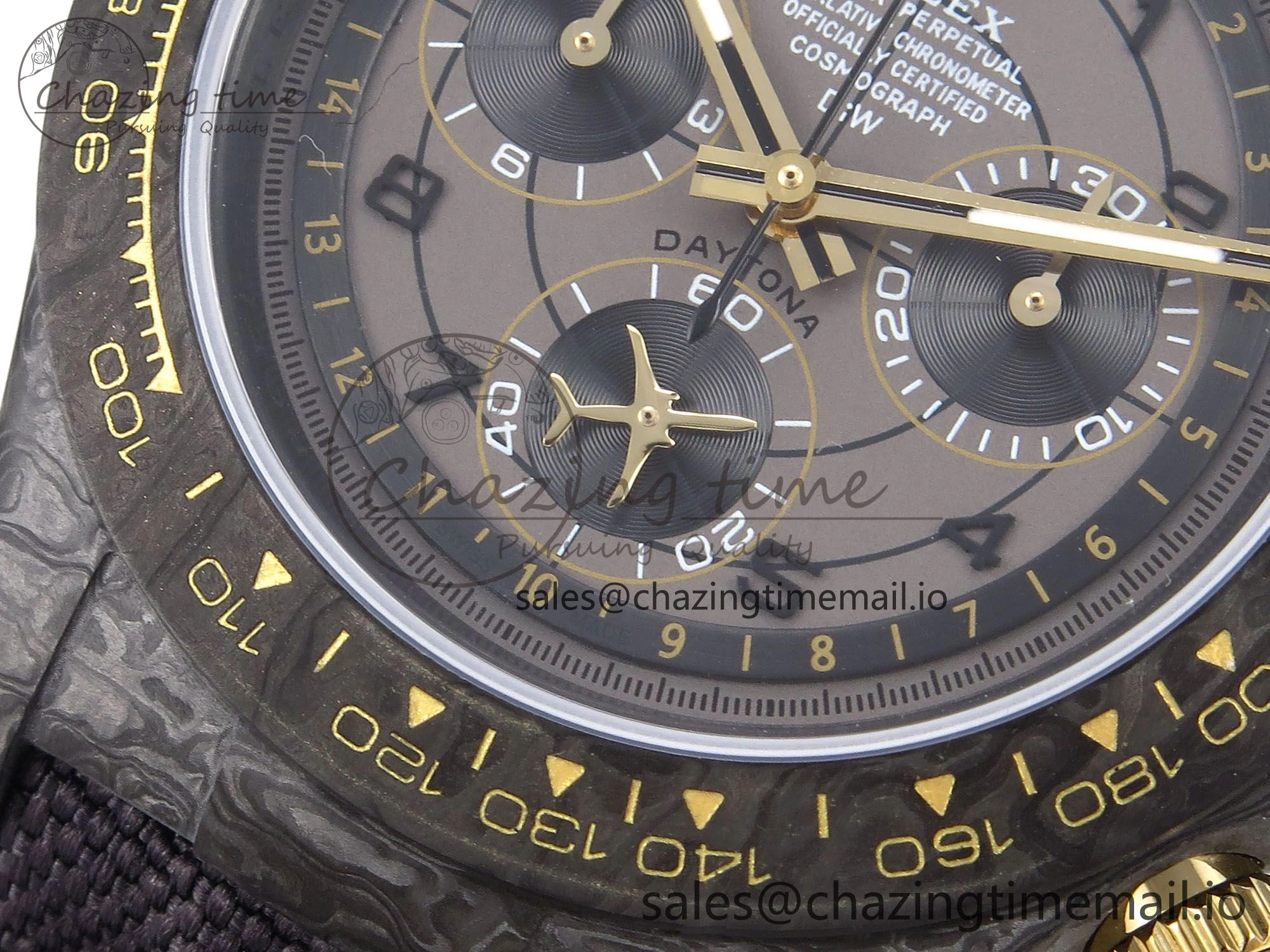 Functional Daytona DIW “AVIA GREY” Carbon DIWF 1:1 Best Edition Gray Yellow Dial on Black Nylon Strap SH 1075