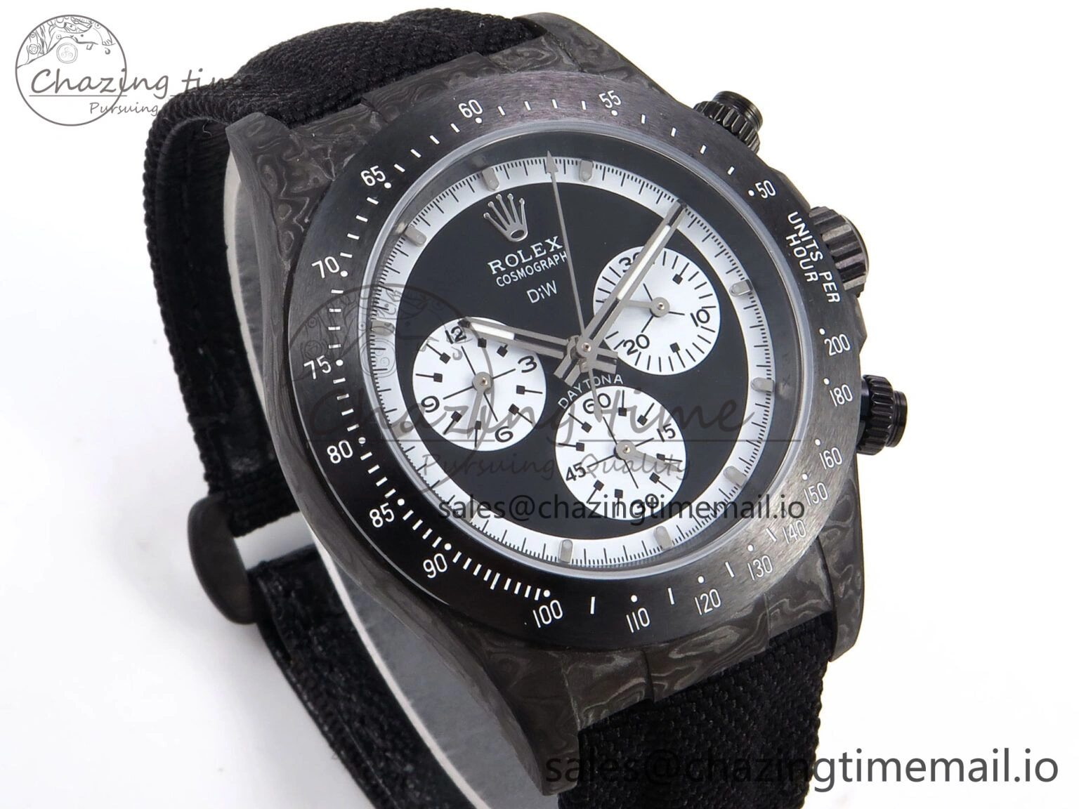 MultiPurpose Daytona DIW Black Carbon DIWF 1:1 Best Edition Black White Dial on Black Nylon Strap SH 1076