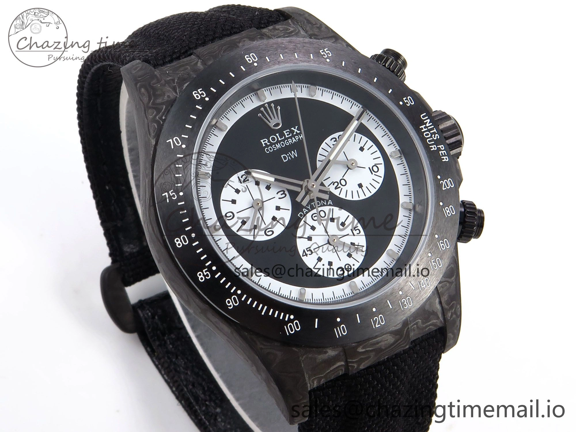 MultiPurpose Daytona DIW Black Carbon DIWF 1:1 Best Edition Black White Dial on Black Nylon Strap SH 1076