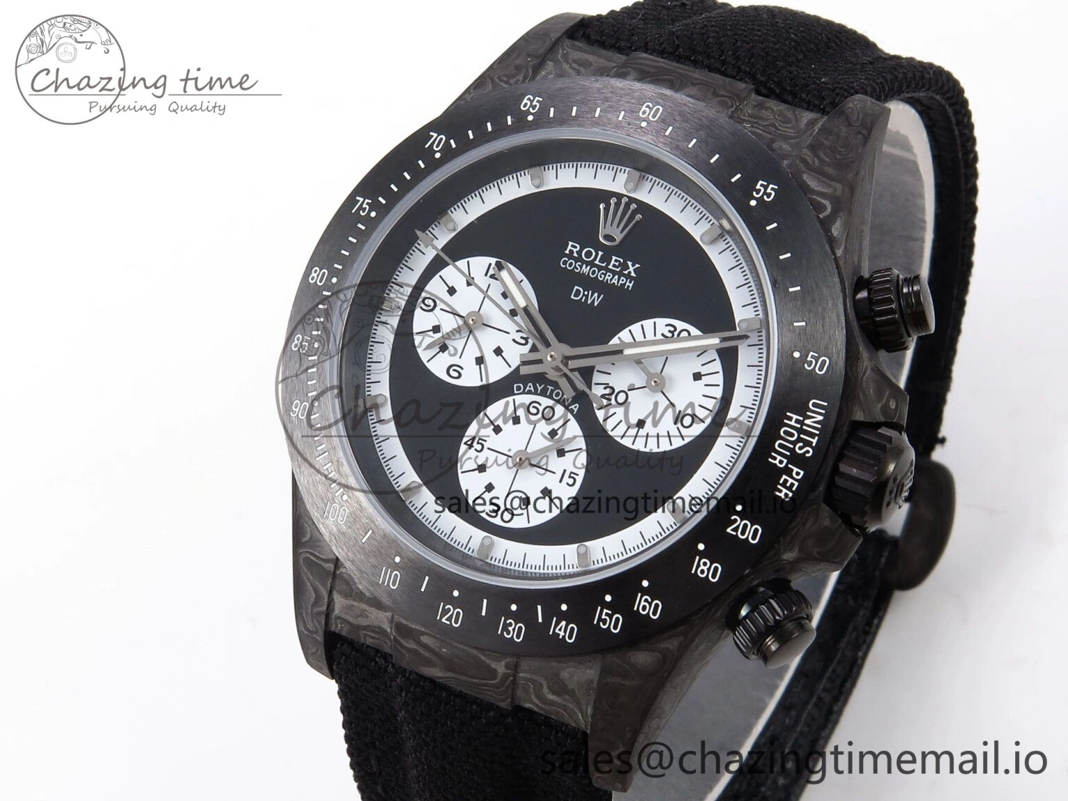 MultiPurpose Daytona DIW Black Carbon DIWF 1:1 Best Edition Black White Dial on Black Nylon Strap SH 1076