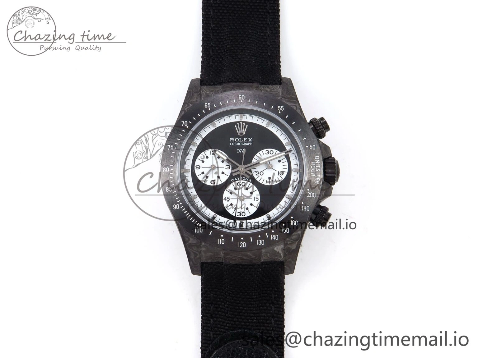 MultiPurpose Daytona DIW Black Carbon DIWF 1:1 Best Edition Black White Dial on Black Nylon Strap SH 1076