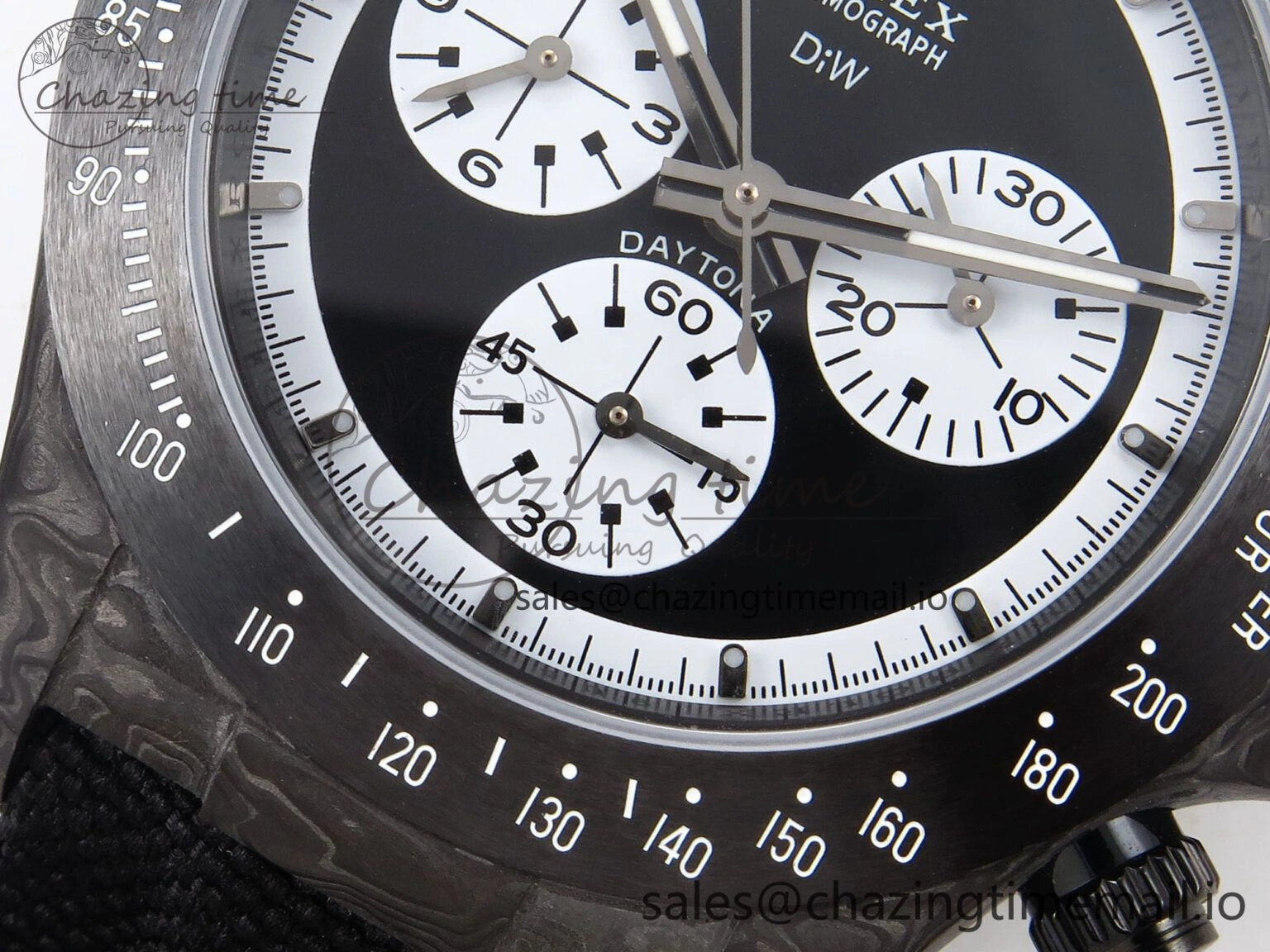 MultiPurpose Daytona DIW Black Carbon DIWF 1:1 Best Edition Black White Dial on Black Nylon Strap SH 1076