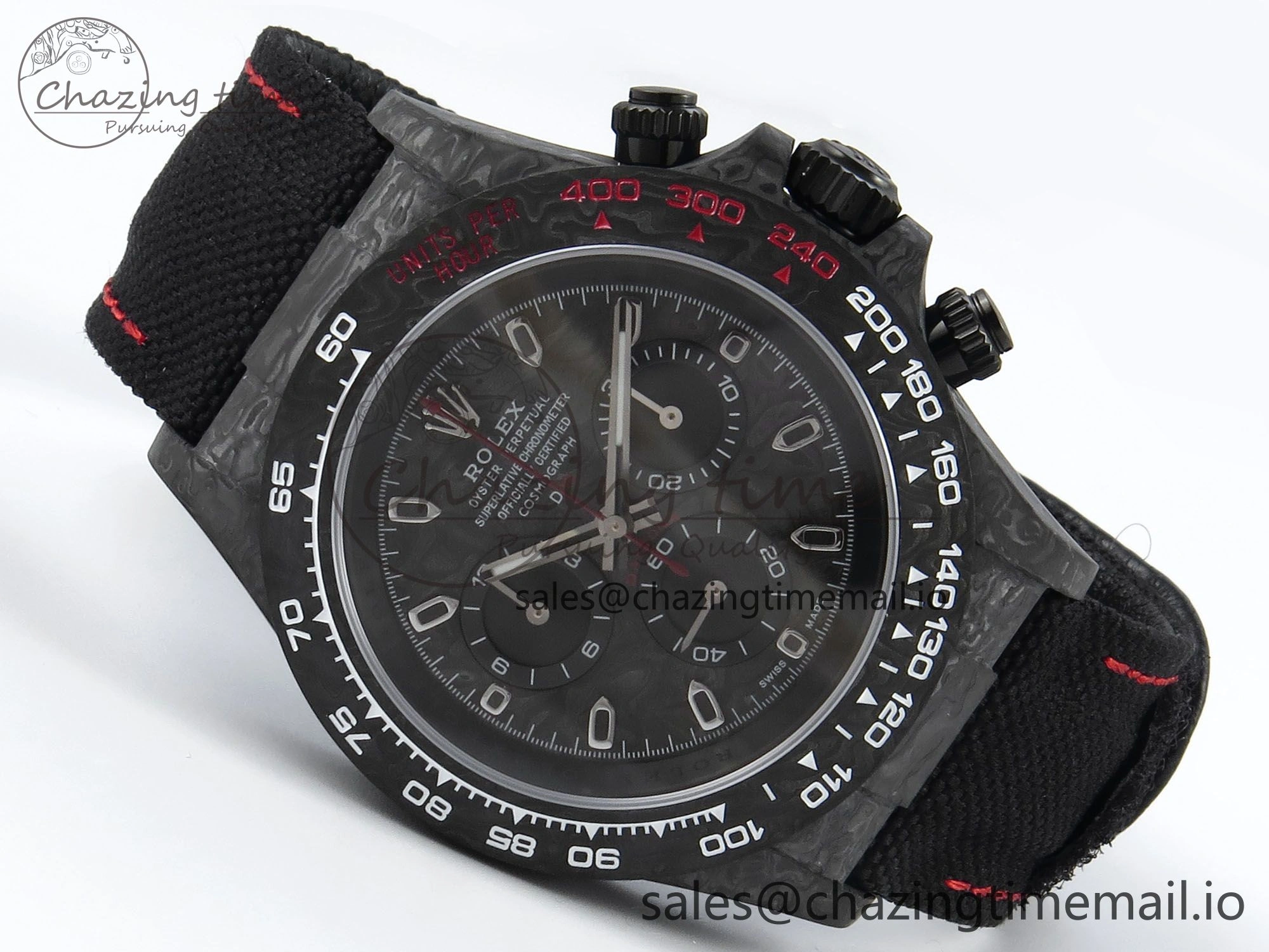 OnTrend Daytona DIW Black Carbon DIWF Best Edition Carbon Dial on Black Nylon Strap DD 493