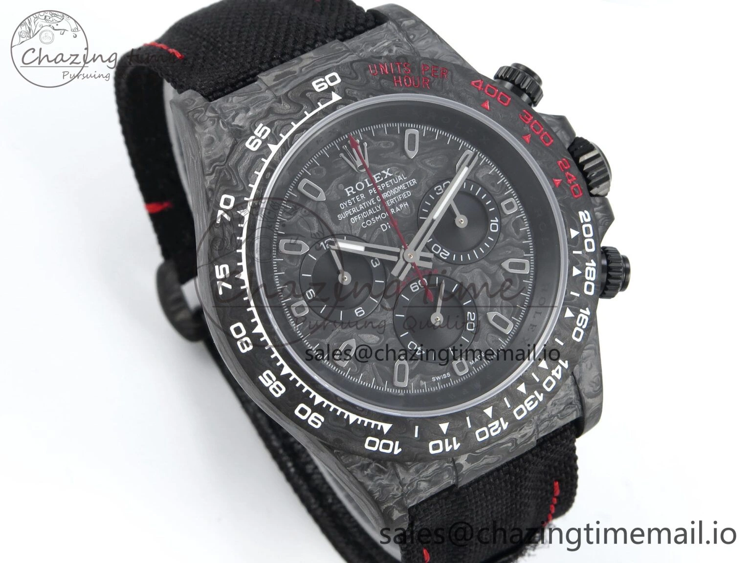 OnTrend Daytona DIW Black Carbon DIWF Best Edition Carbon Dial on Black Nylon Strap DD 493