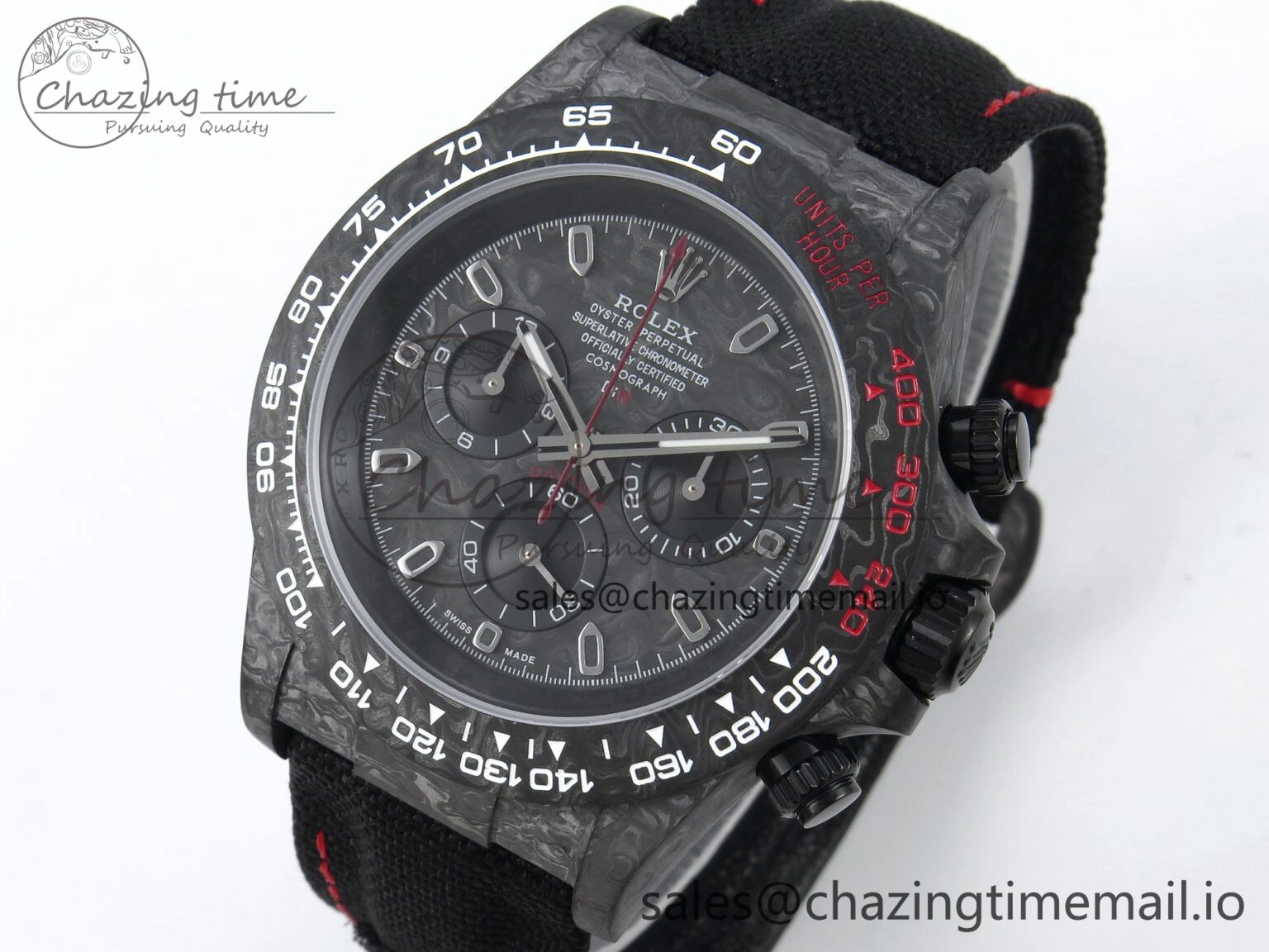 OnTrend Daytona DIW Black Carbon DIWF Best Edition Carbon Dial on Black Nylon Strap DD 493