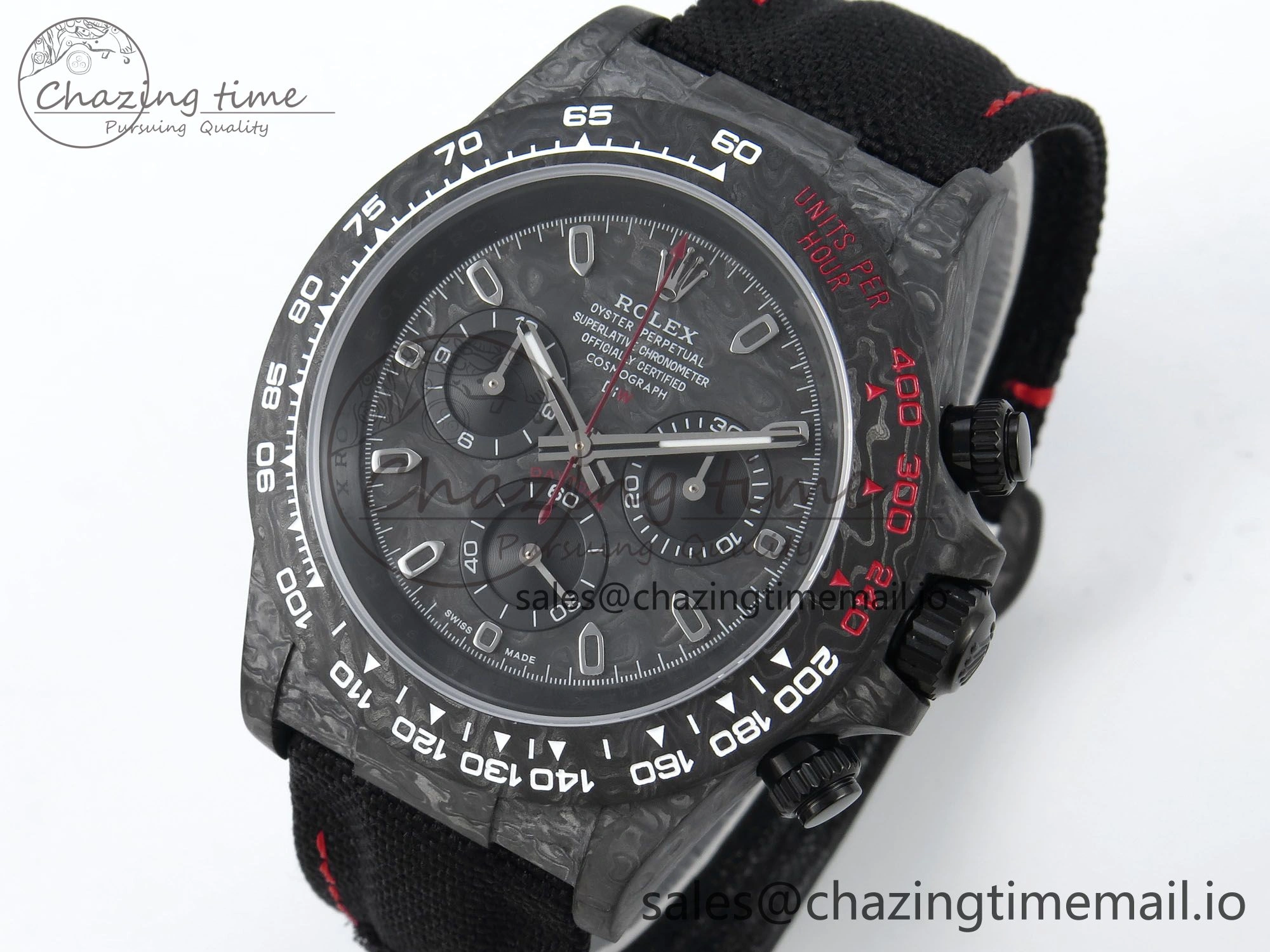 OnTrend Daytona DIW Black Carbon DIWF Best Edition Carbon Dial on Black Nylon Strap DD 493