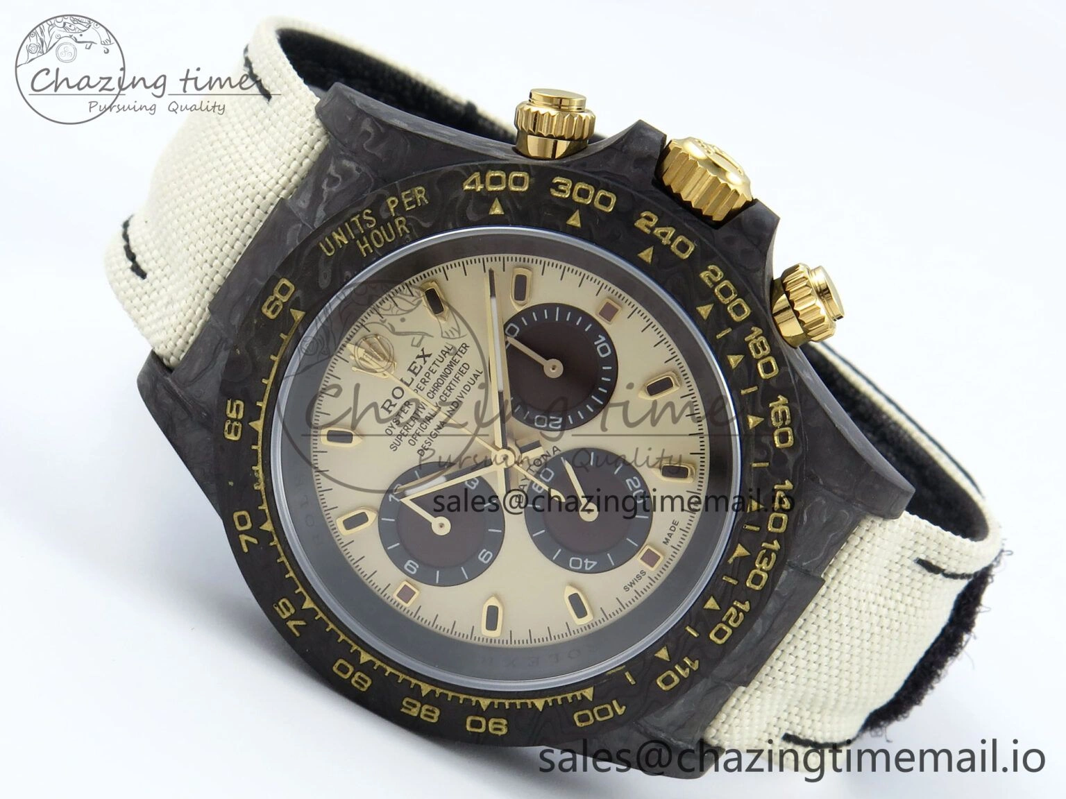 UrbanStyle Daytona DIW Black Carbon DIWF Best Edition Cream Dial on Cream Nylon Strap DD 496