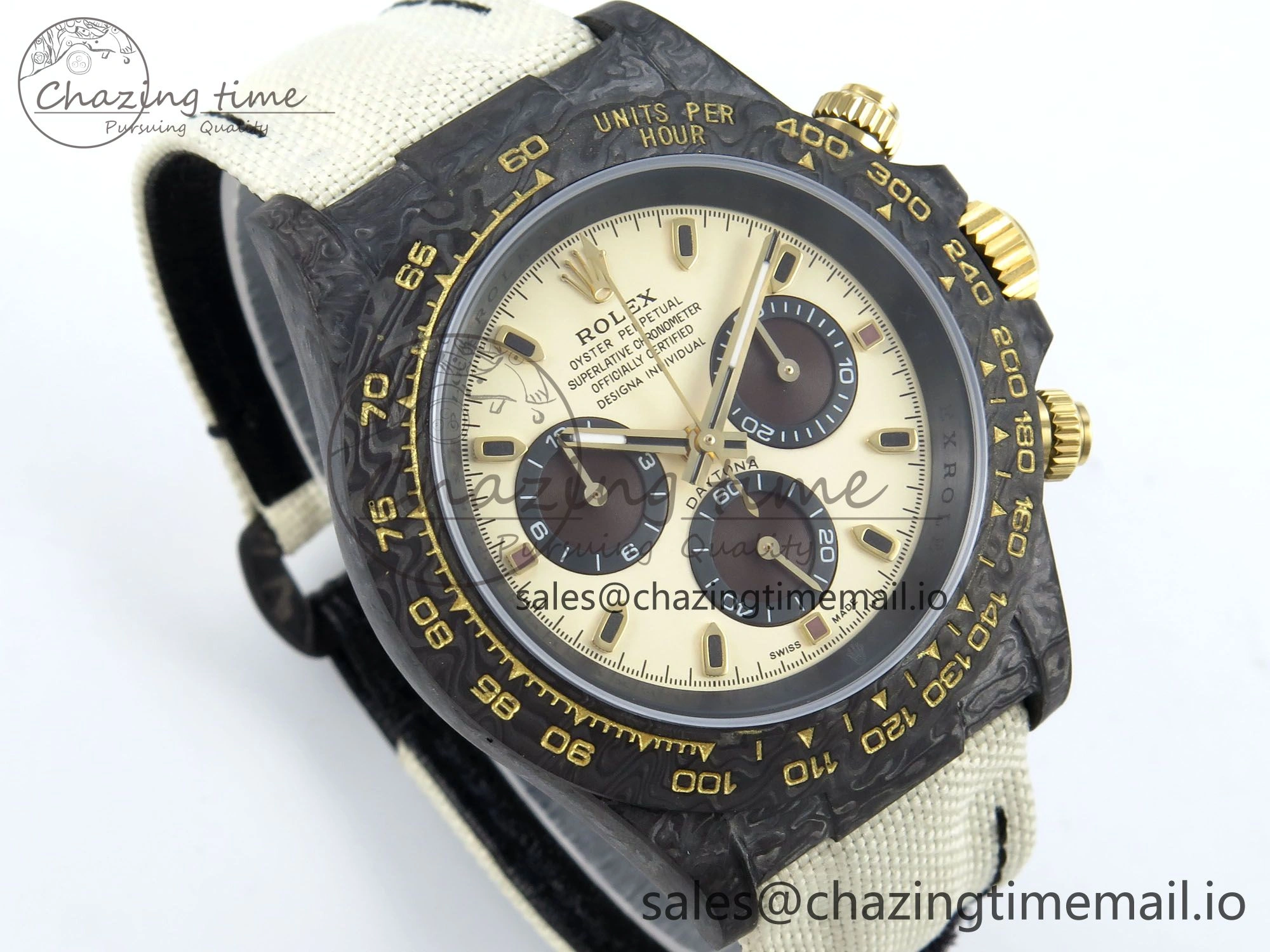 UrbanStyle Daytona DIW Black Carbon DIWF Best Edition Cream Dial on Cream Nylon Strap DD 496