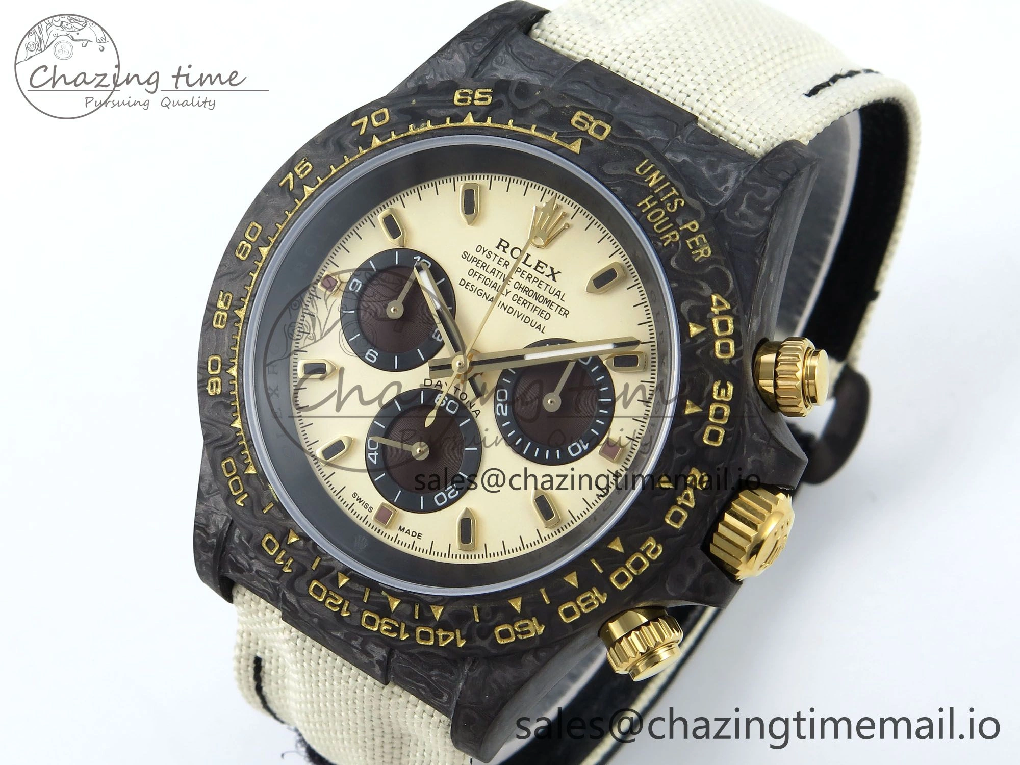 UrbanStyle Daytona DIW Black Carbon DIWF Best Edition Cream Dial on Cream Nylon Strap DD 496