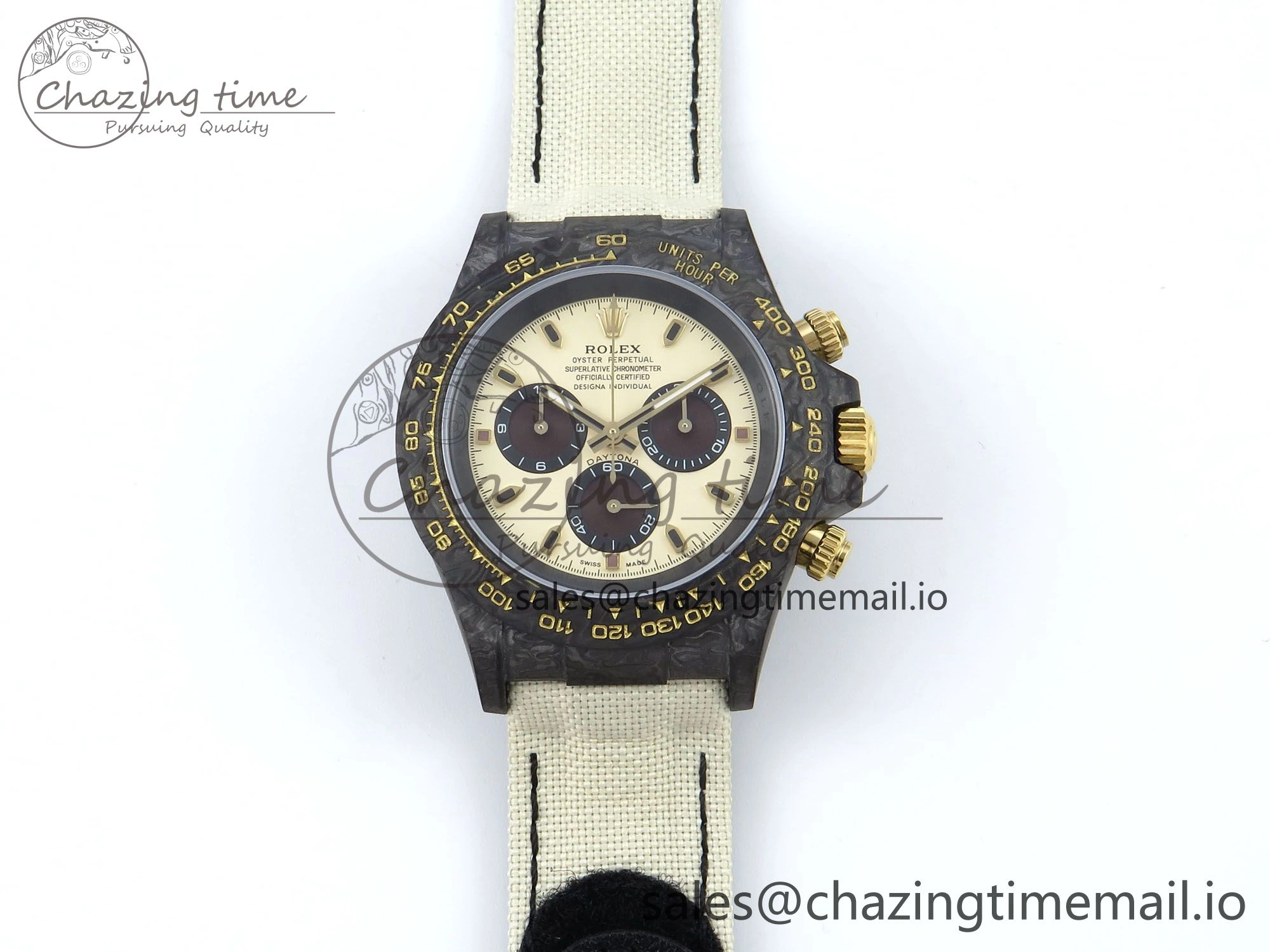 UrbanStyle Daytona DIW Black Carbon DIWF Best Edition Cream Dial on Cream Nylon Strap DD 496