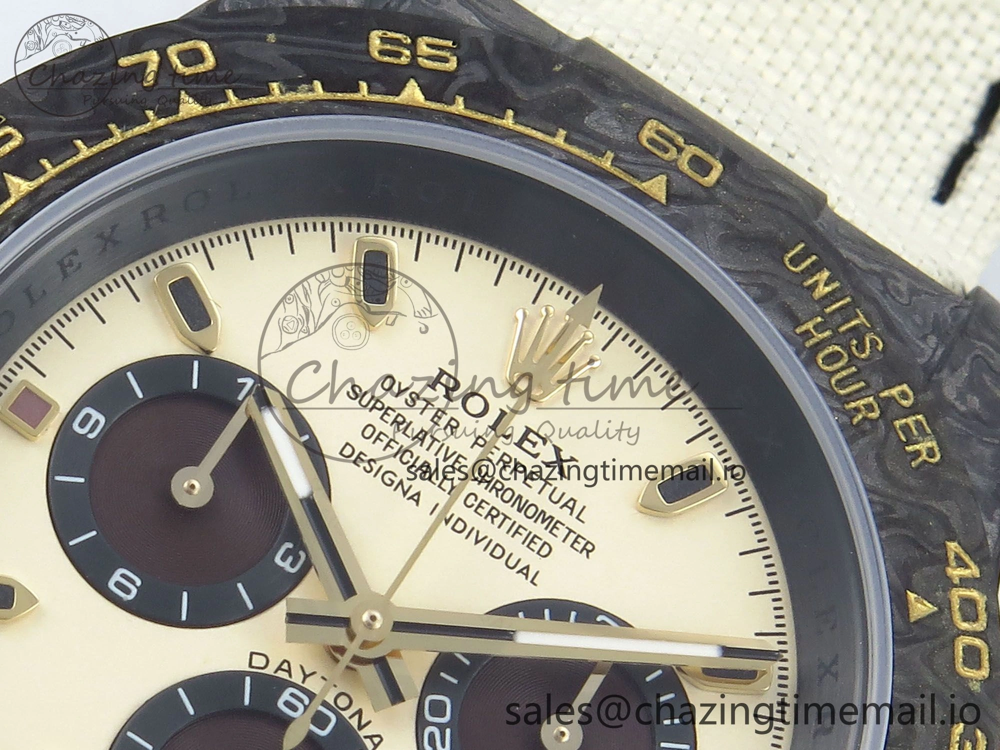 UrbanStyle Daytona DIW Black Carbon DIWF Best Edition Cream Dial on Cream Nylon Strap DD 496