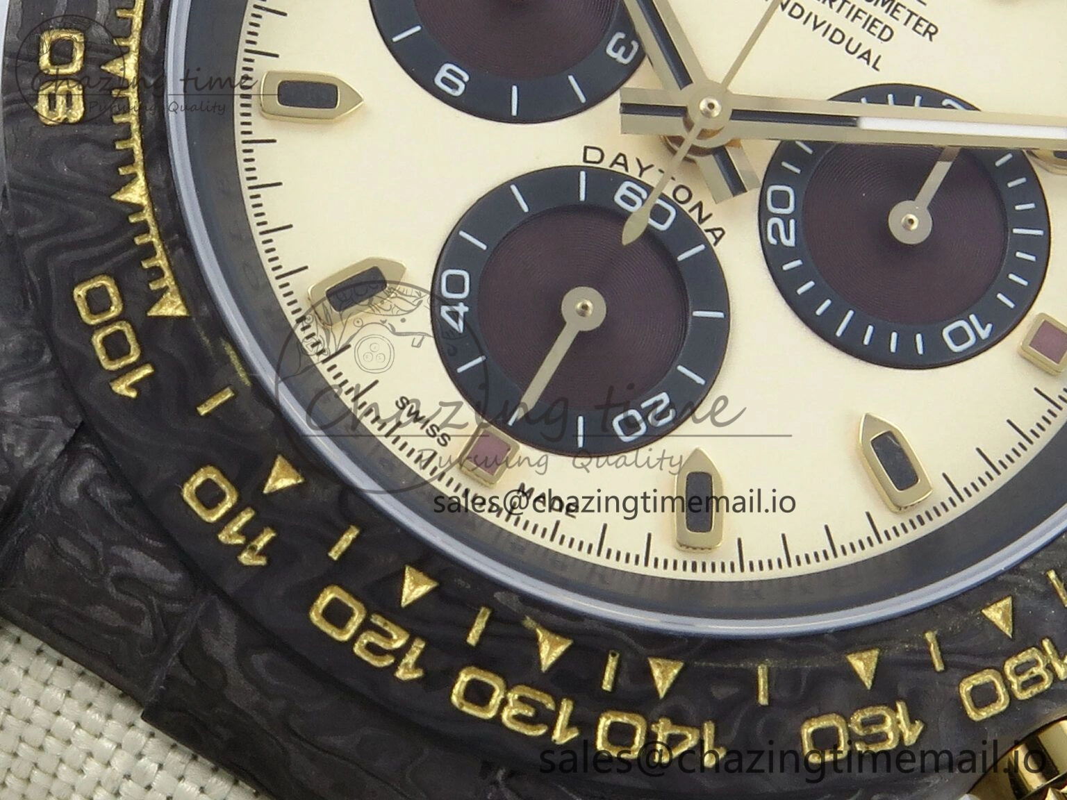 UrbanStyle Daytona DIW Black Carbon DIWF Best Edition Cream Dial on Cream Nylon Strap DD 496