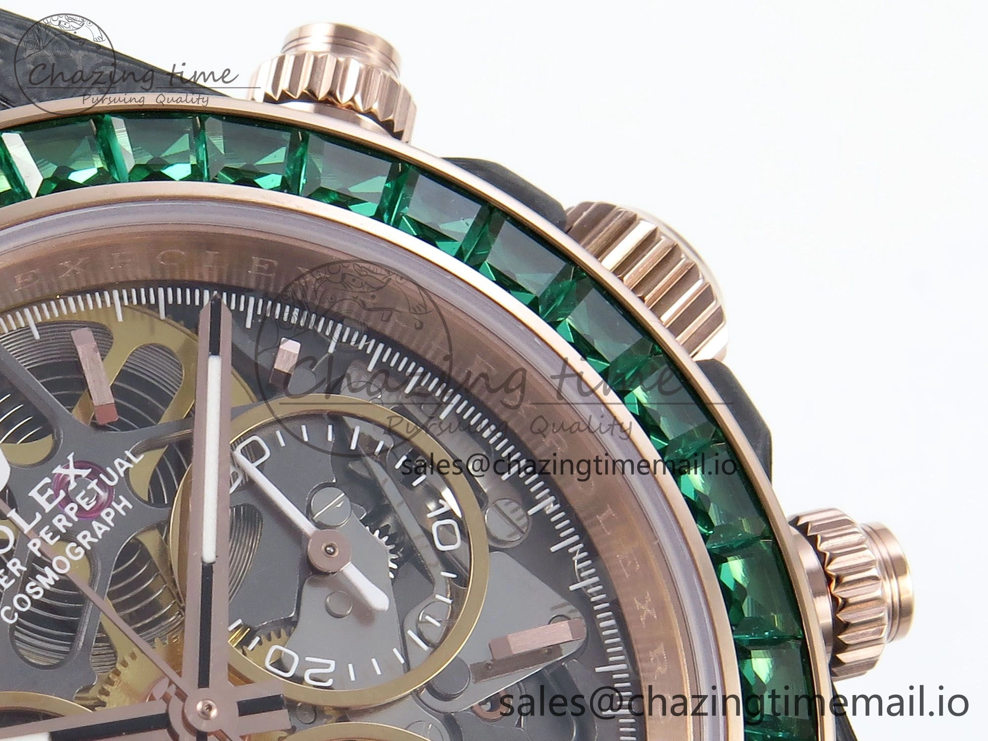 Daytona DIW Black Carbon DIWF Best Edition Skeleton Dial Green Diamonds Bezel on Brown Nylon Strap DD Affordable 458