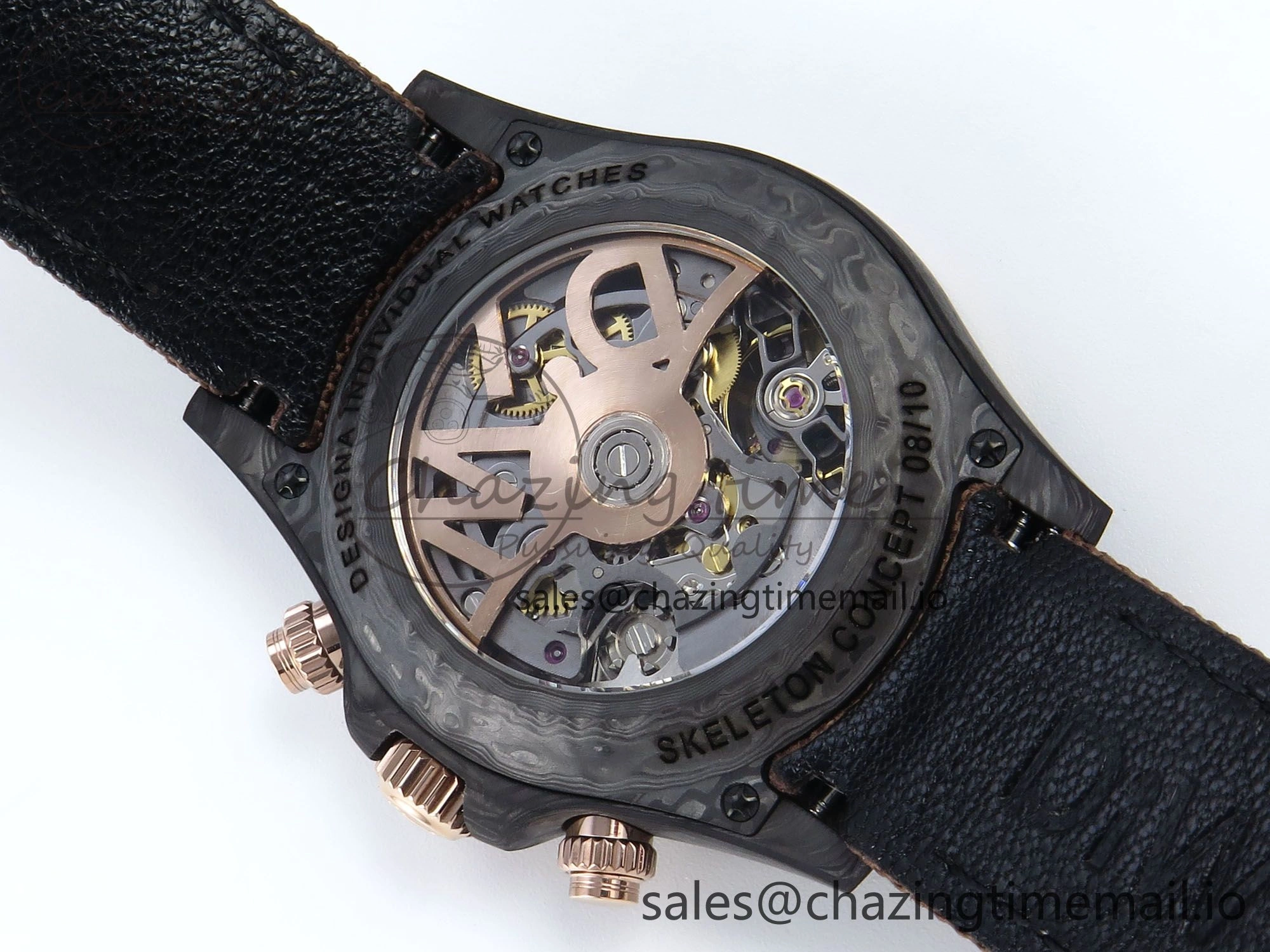 Daytona DIW Black Carbon DIWF Best Edition Skeleton Dial Green Diamonds Bezel on Brown Nylon Strap DD Affordable 458