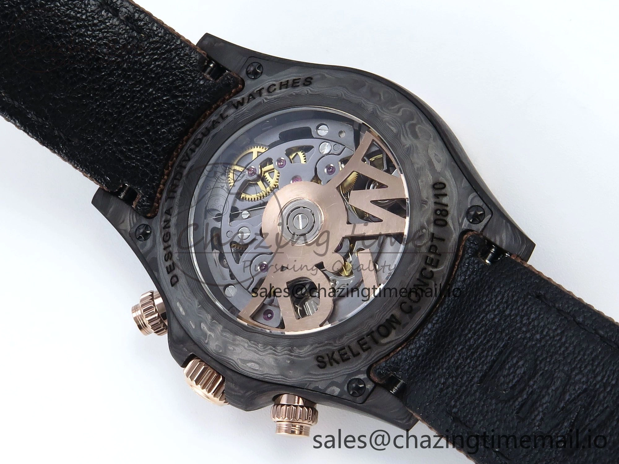 Daytona DIW Black Carbon DIWF Best Edition Skeleton Dial Green Diamonds Bezel on Brown Nylon Strap DD Affordable 458