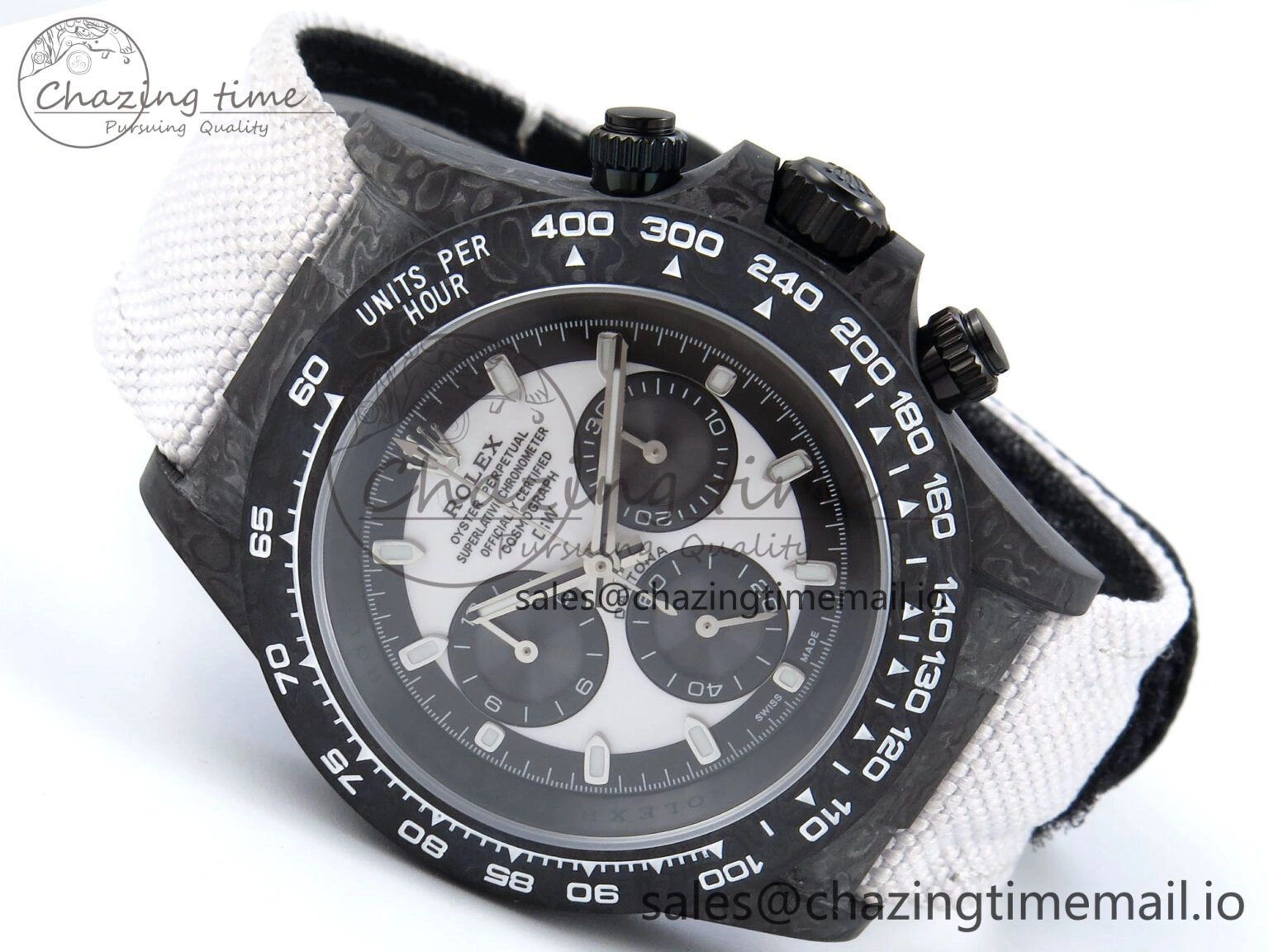 Unique Daytona DIW Black Carbon DIWF Best Edition White Black Dial on White Nylon Strap DD 497