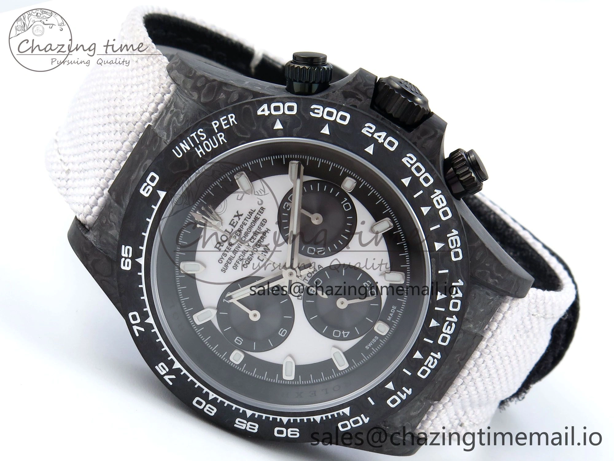 Unique Daytona DIW Black Carbon DIWF Best Edition White Black Dial on White Nylon Strap DD 497