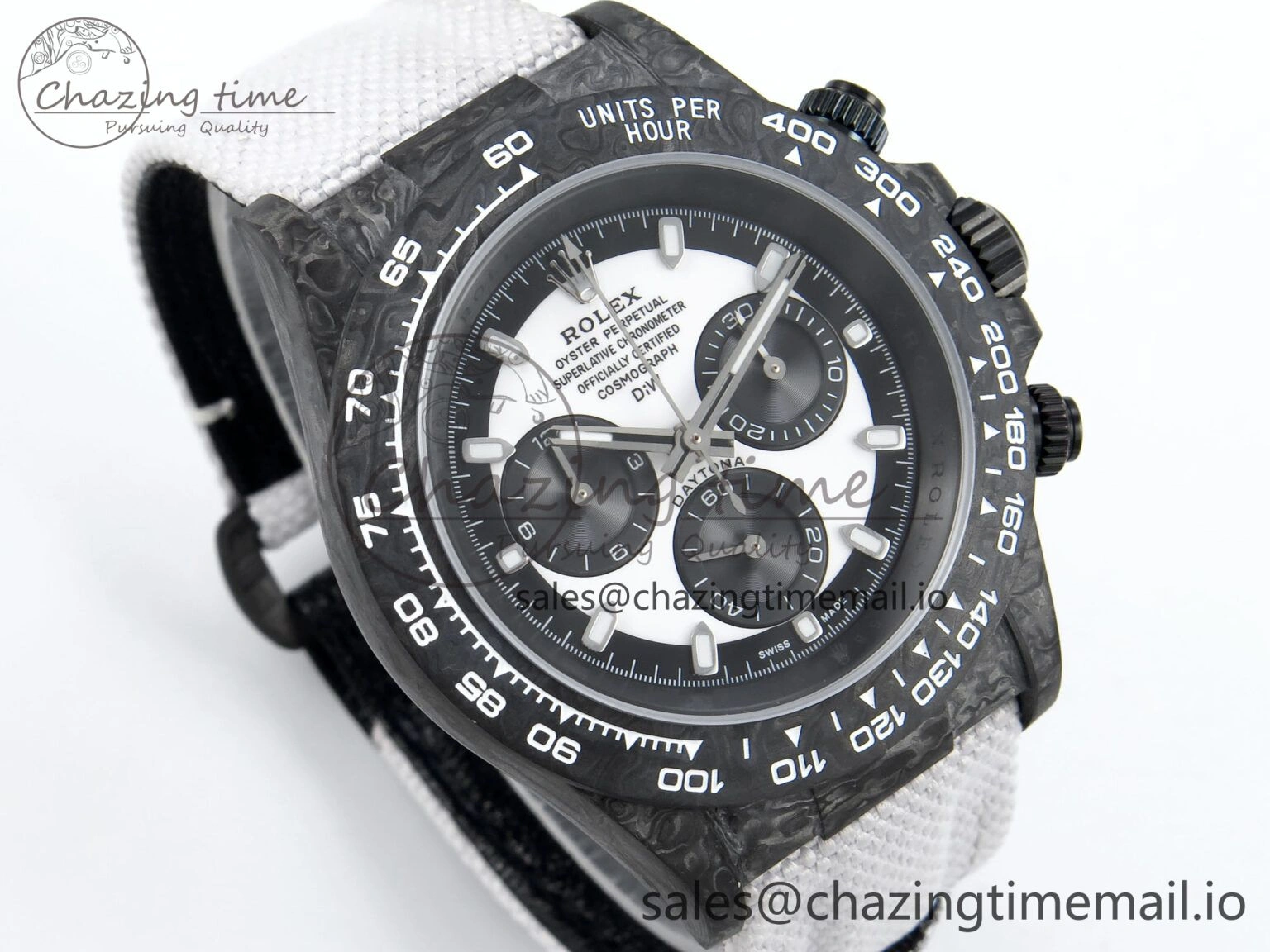 Unique Daytona DIW Black Carbon DIWF Best Edition White Black Dial on White Nylon Strap DD 497