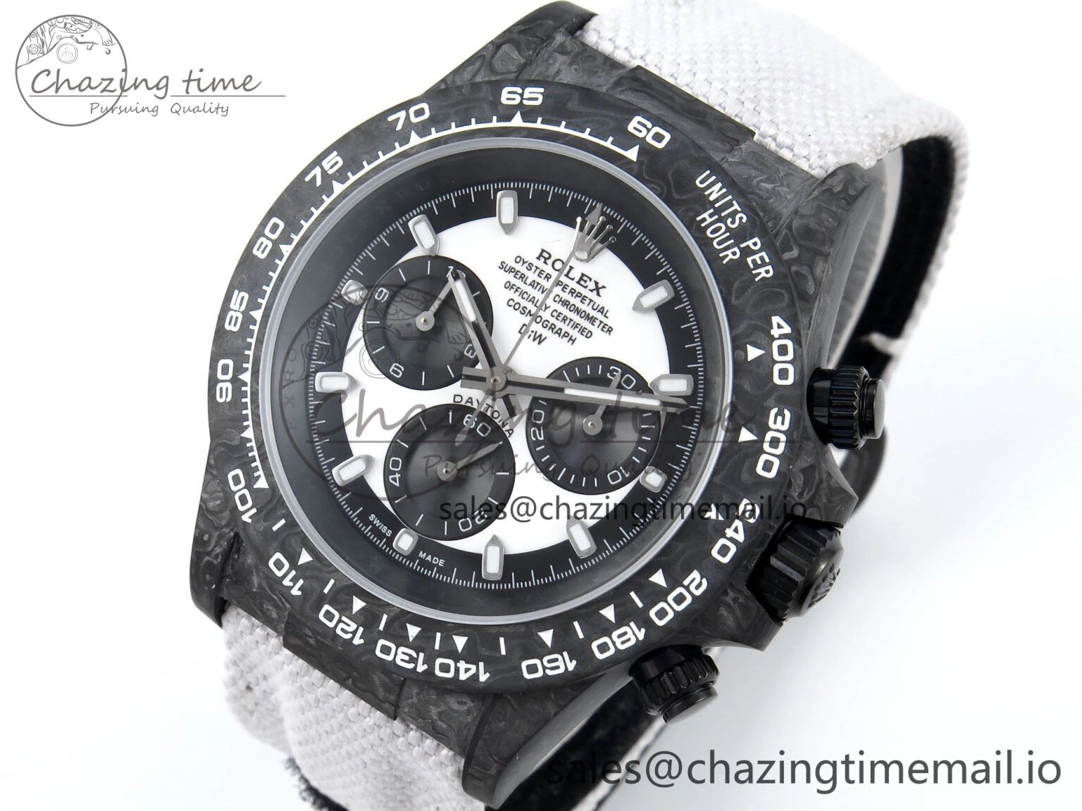 Unique Daytona DIW Black Carbon DIWF Best Edition White Black Dial on White Nylon Strap DD 497
