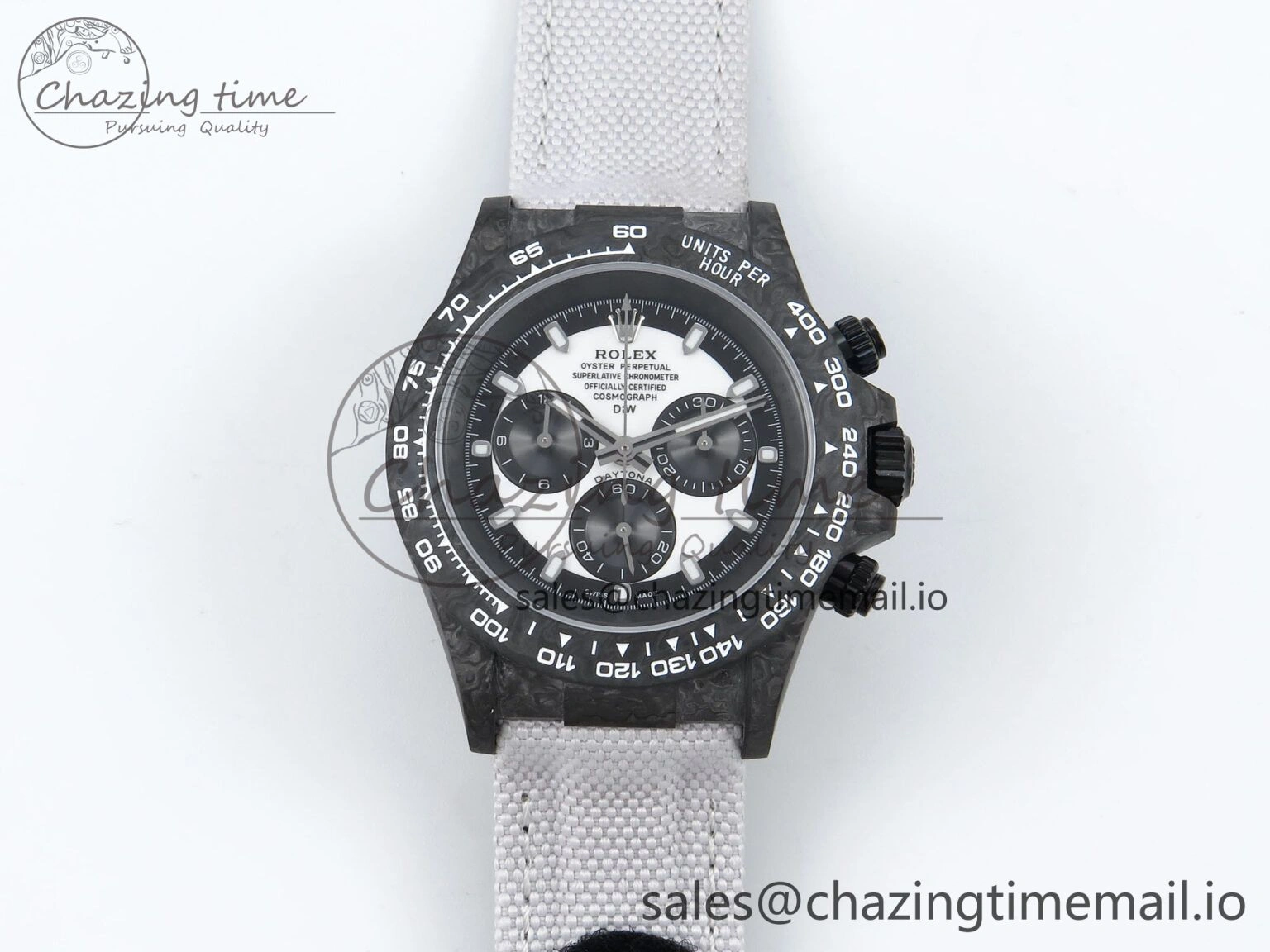 Unique Daytona DIW Black Carbon DIWF Best Edition White Black Dial on White Nylon Strap DD 497