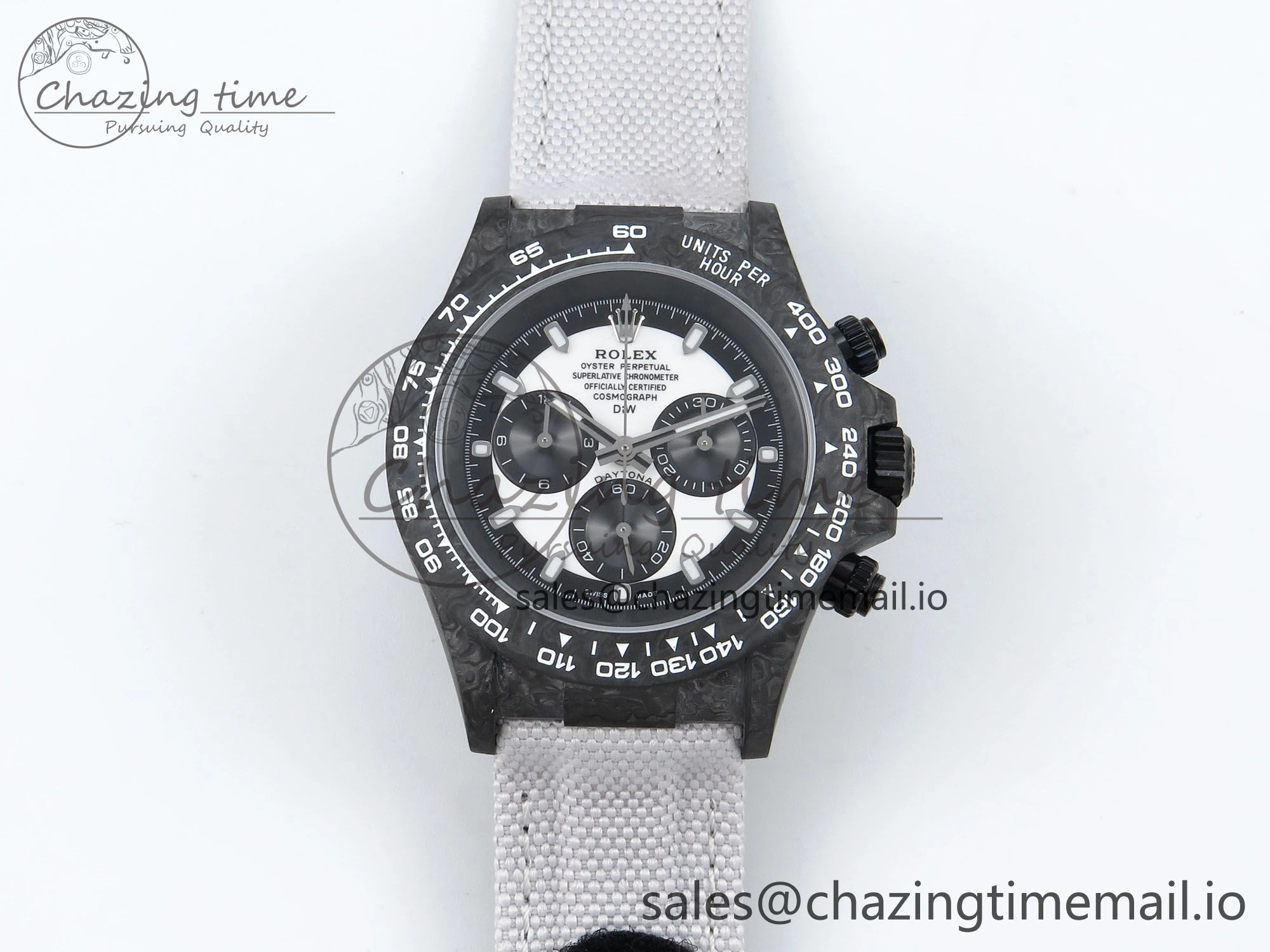 Unique Daytona DIW Black Carbon DIWF Best Edition White Black Dial on White Nylon Strap DD 497