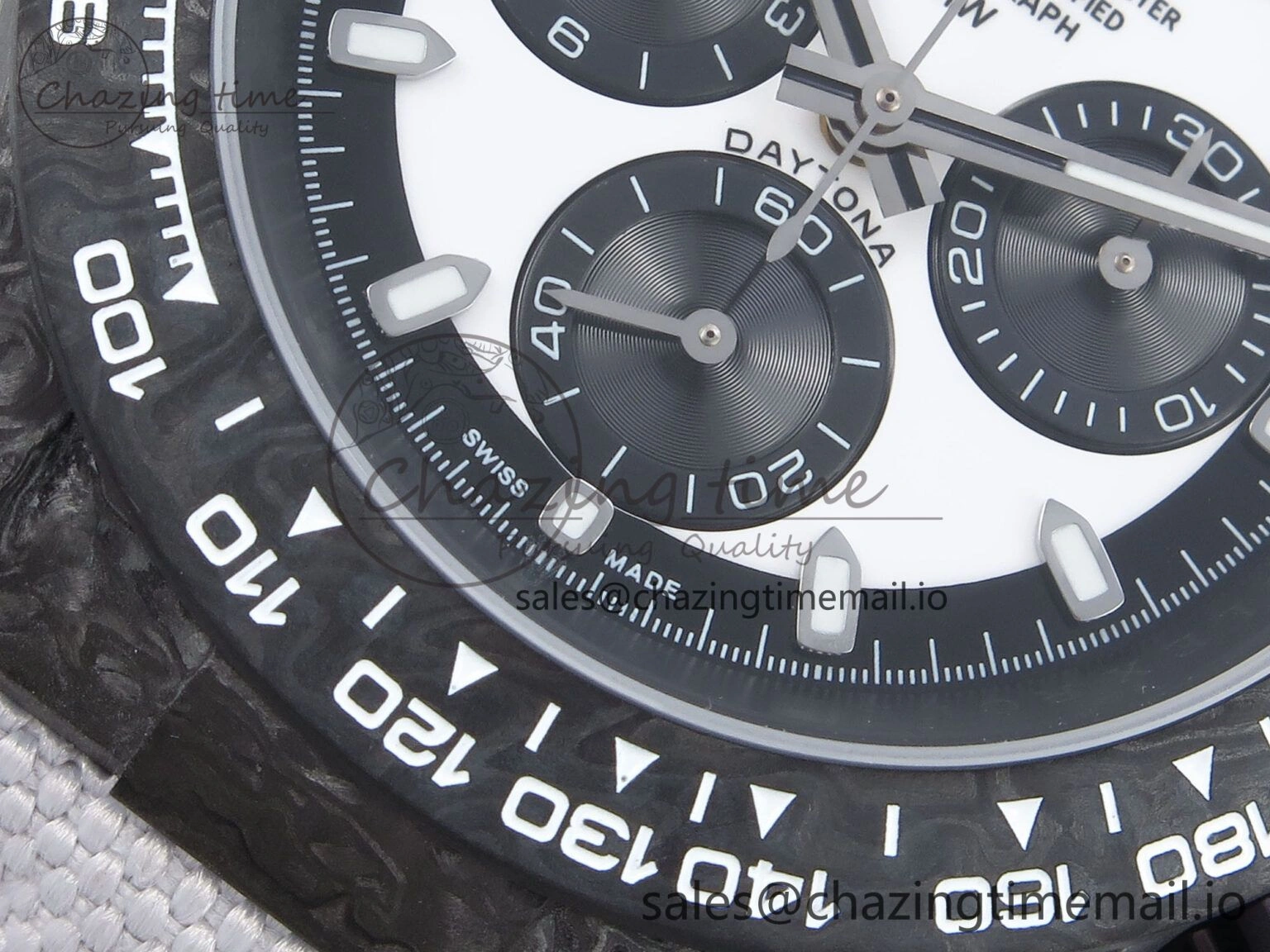 Unique Daytona DIW Black Carbon DIWF Best Edition White Black Dial on White Nylon Strap DD 497