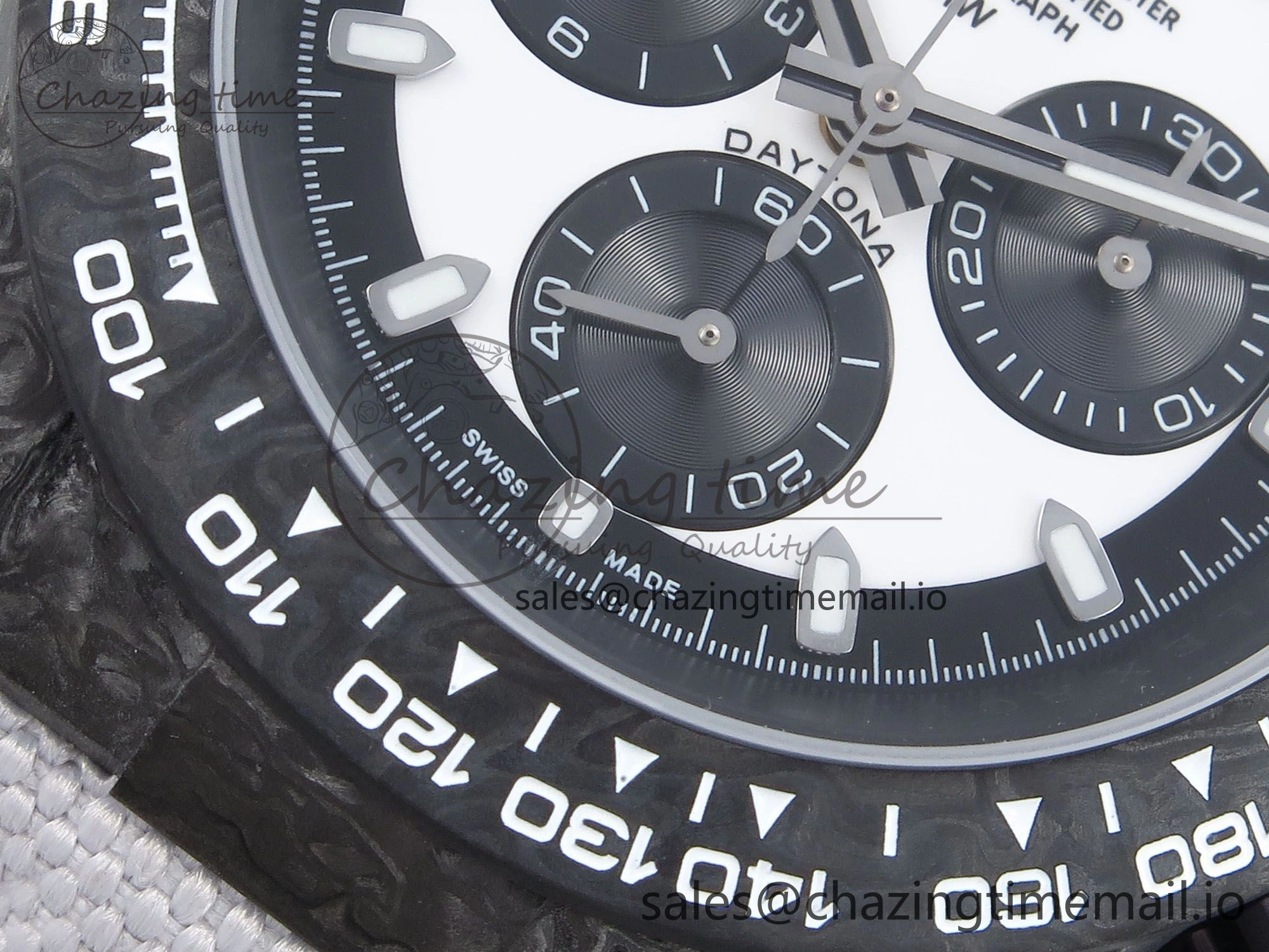 Unique Daytona DIW Black Carbon DIWF Best Edition White Black Dial on White Nylon Strap DD 497