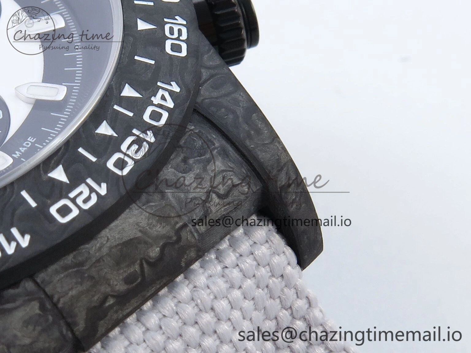 Unique Daytona DIW Black Carbon DIWF Best Edition White Black Dial on White Nylon Strap DD 497