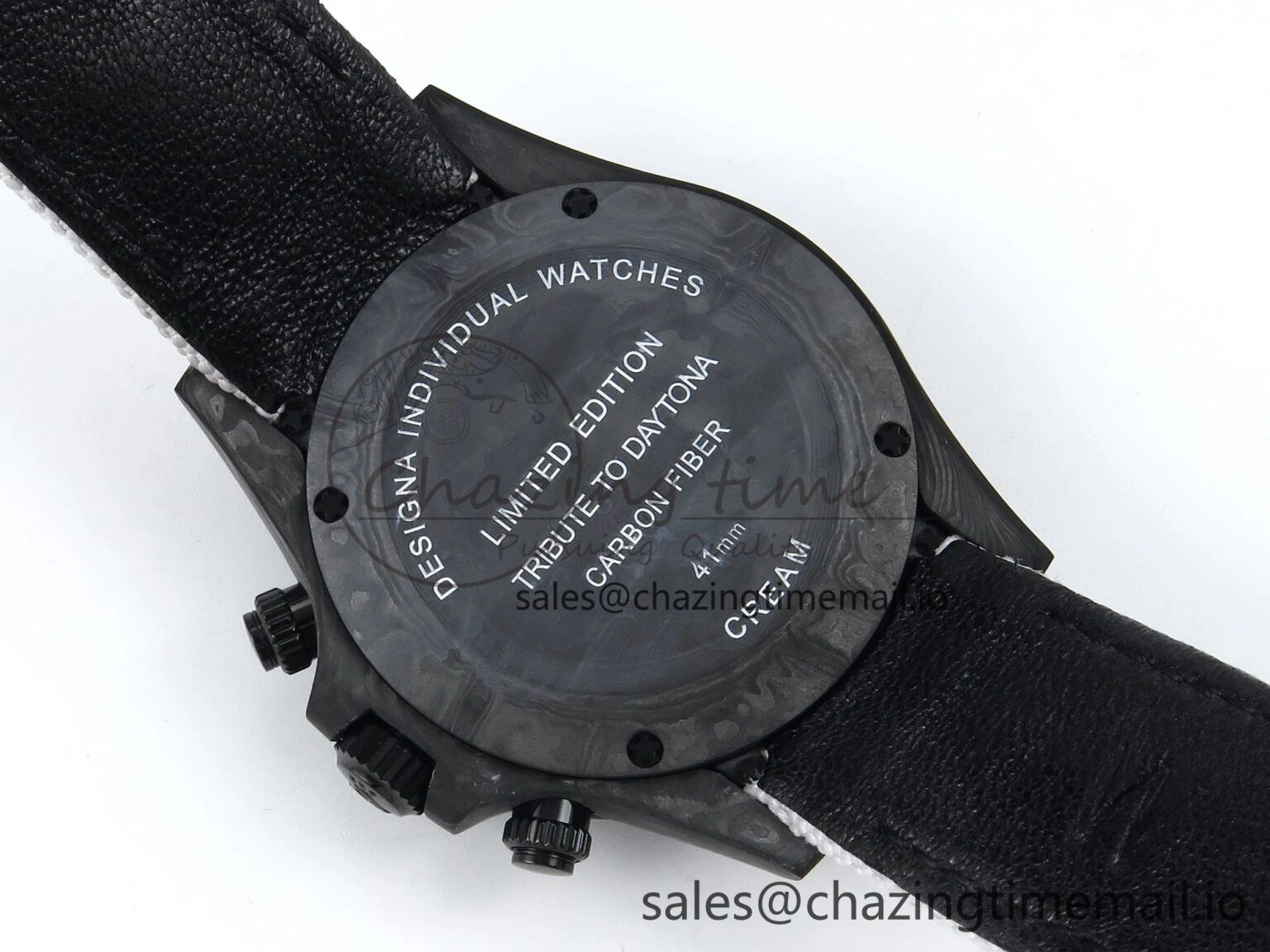 Unique Daytona DIW Black Carbon DIWF Best Edition White Black Dial on White Nylon Strap DD 497