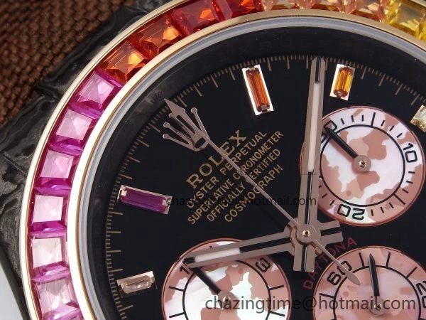 FreshLook Daytona DIW Carbon Case DIWF Edition Black Dial Rainbow Diamonds Bezel on Brown Nylon Strap A 1666