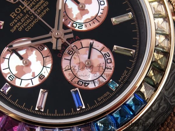 FreshLook Daytona DIW Carbon Case DIWF Edition Black Dial Rainbow Diamonds Bezel on Brown Nylon Strap A 1666