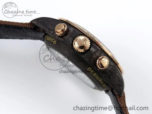 FreshLook Daytona DIW Carbon Case DIWF Edition Black Dial Rainbow Diamonds Bezel on Brown Nylon Strap A 1666