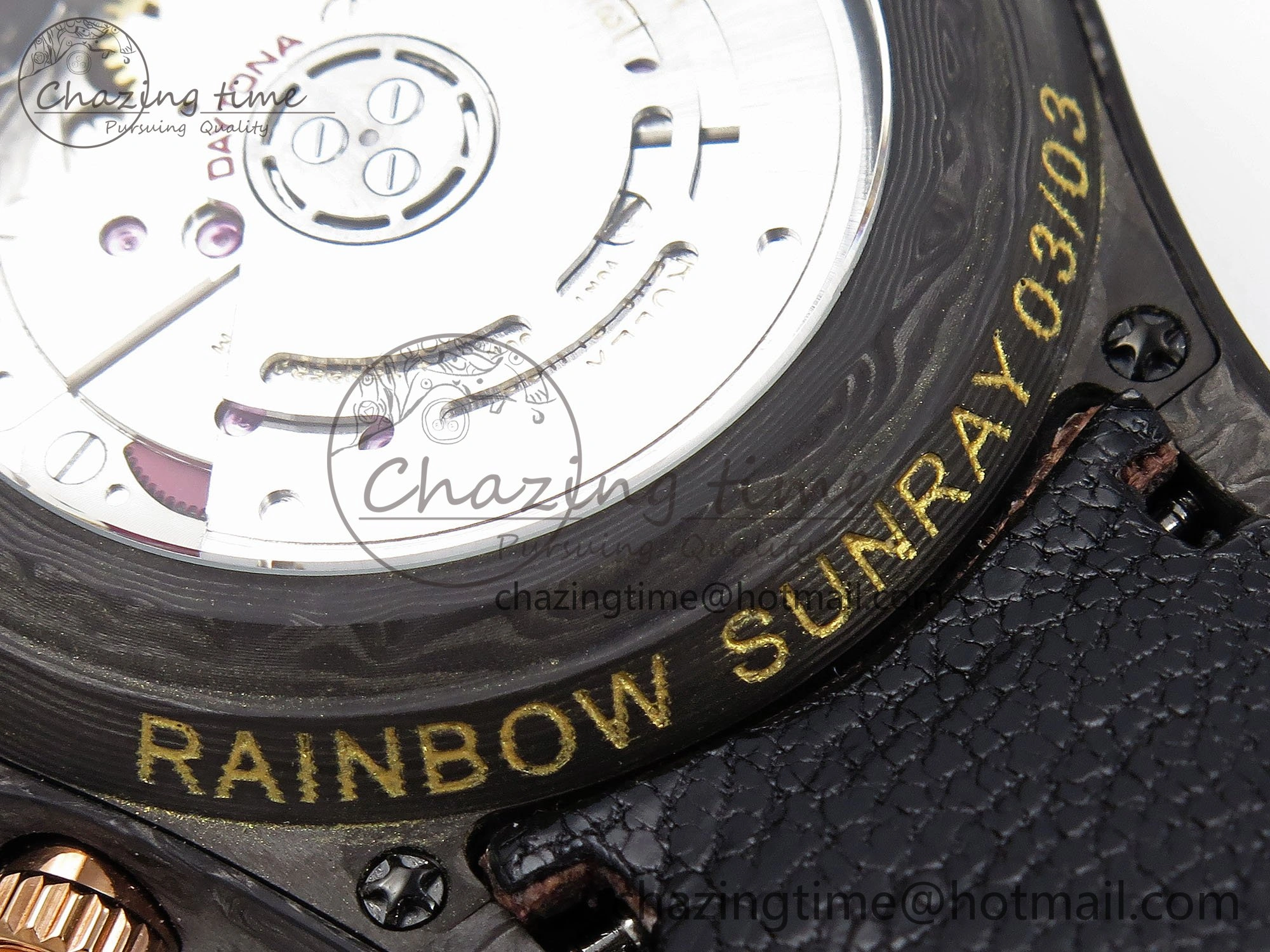 FreshLook Daytona DIW Carbon Case DIWF Edition Black Dial Rainbow Diamonds Bezel on Brown Nylon Strap A 1666