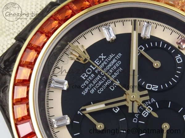TopPick Daytona DIW Carbon Case DIWF Edition Black White Dial Orange Diamonds Bezel on White Nylon Strap A 1668