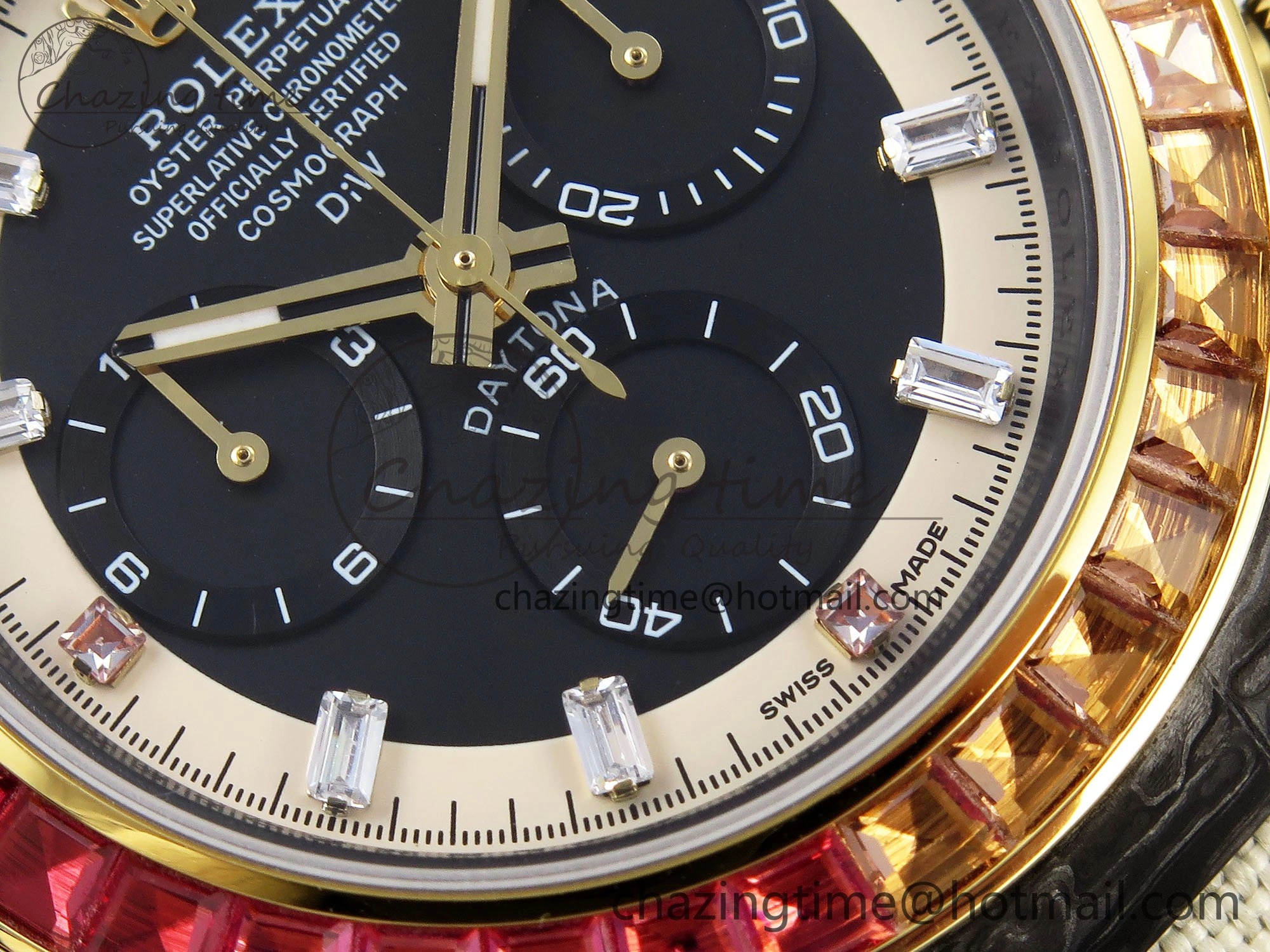 TopPick Daytona DIW Carbon Case DIWF Edition Black White Dial Orange Diamonds Bezel on White Nylon Strap A 1668