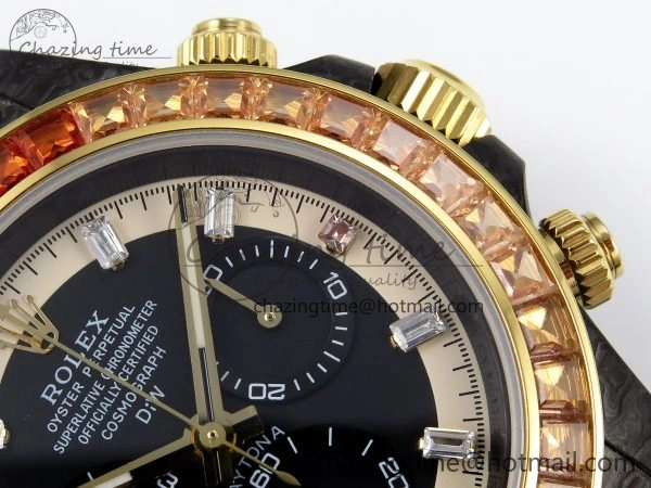 TopPick Daytona DIW Carbon Case DIWF Edition Black White Dial Orange Diamonds Bezel on White Nylon Strap A 1668