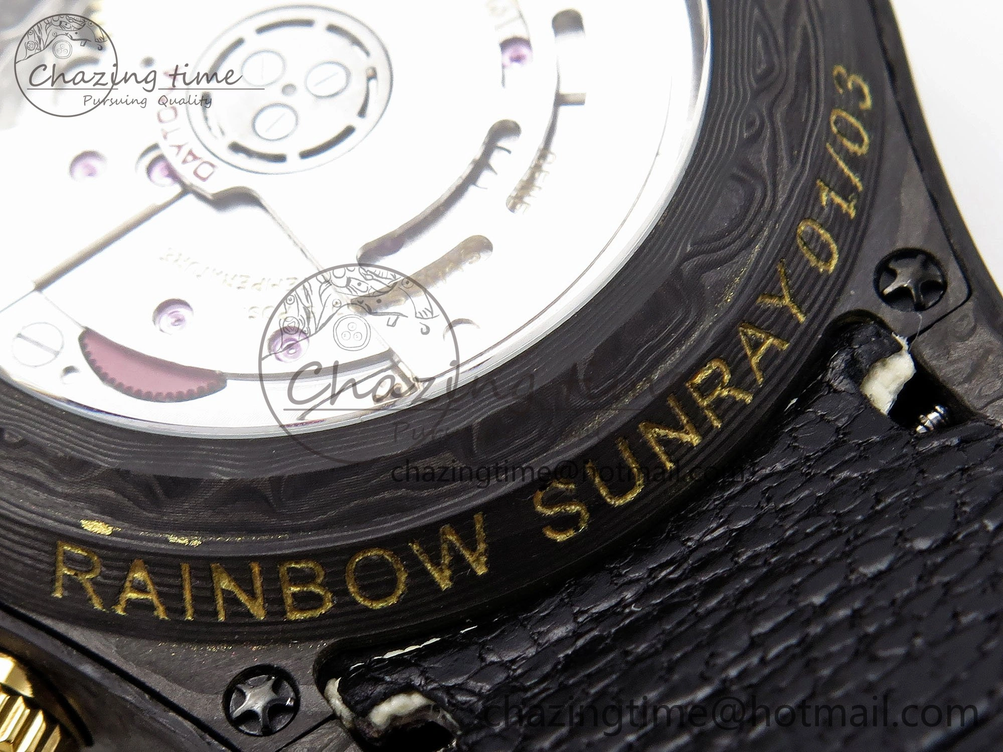 TopPick Daytona DIW Carbon Case DIWF Edition Black White Dial Orange Diamonds Bezel on White Nylon Strap A 1668