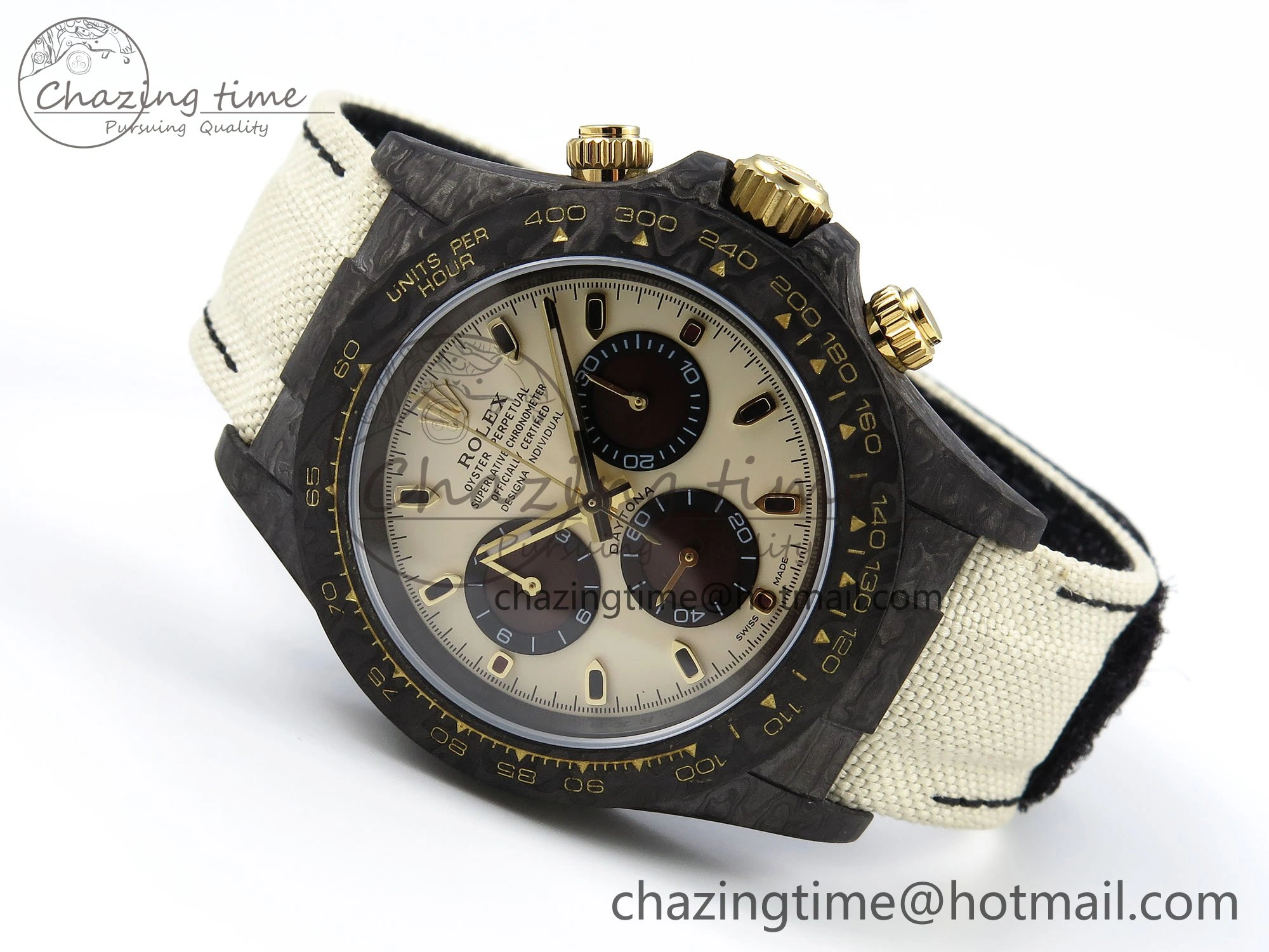 ComfortFit Daytona DIW Carbon Case DIWF Edition Cream Brown Dial on White Nylon Strap A 1664