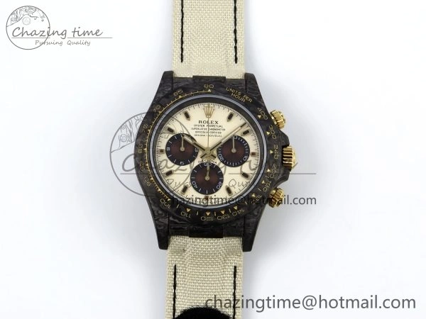 ComfortFit Daytona DIW Carbon Case DIWF Edition Cream Brown Dial on White Nylon Strap A 1664