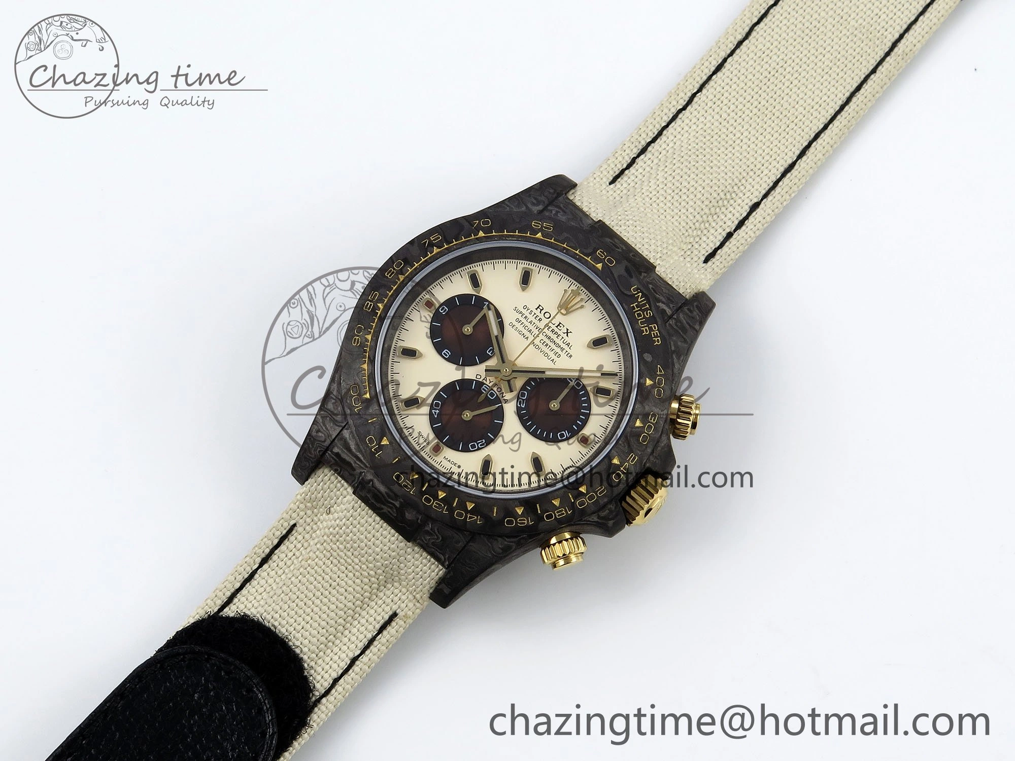 ComfortFit Daytona DIW Carbon Case DIWF Edition Cream Brown Dial on White Nylon Strap A 1664