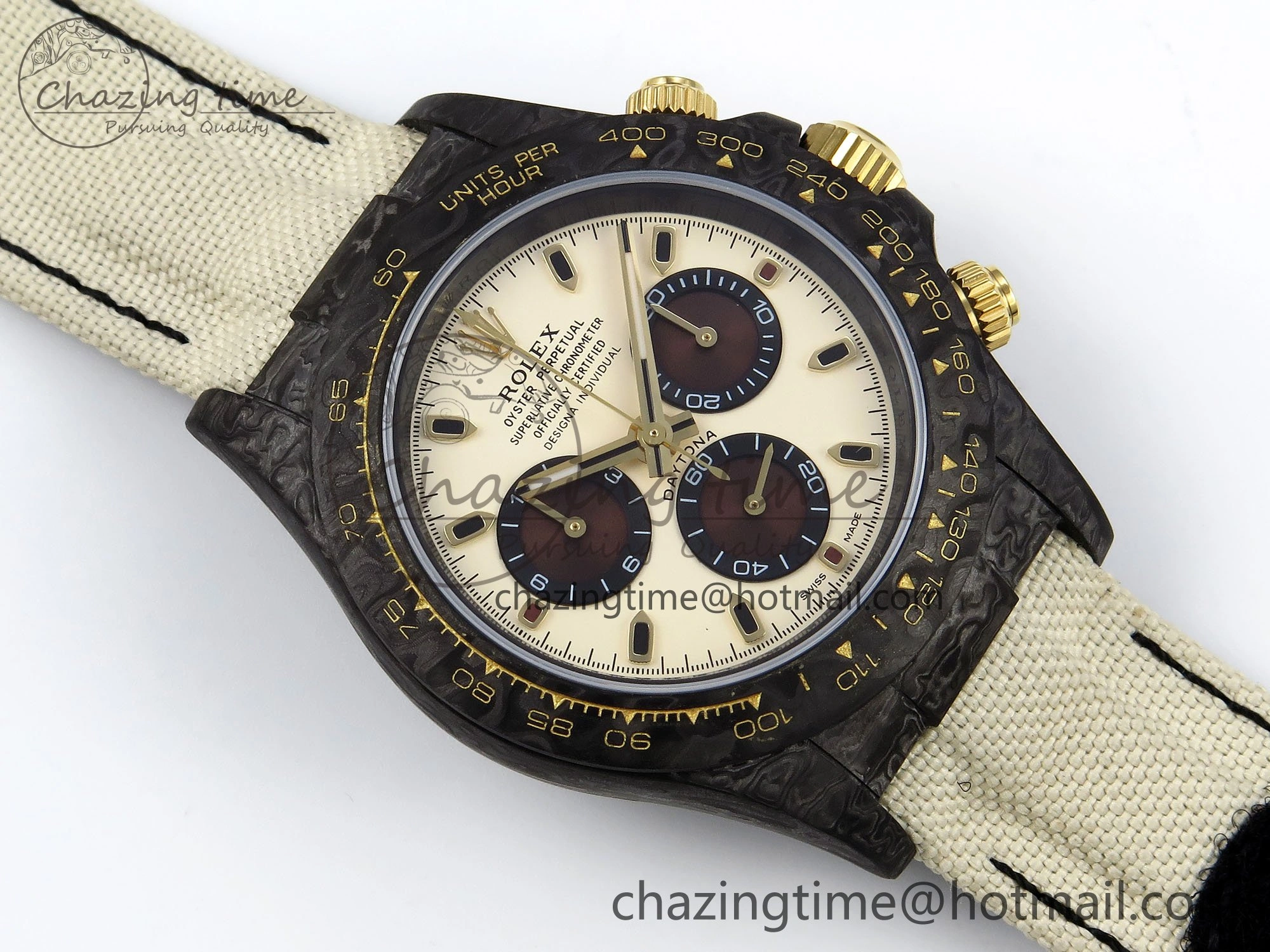 ComfortFit Daytona DIW Carbon Case DIWF Edition Cream Brown Dial on White Nylon Strap A 1664