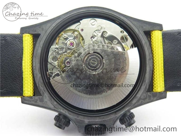 Snug Daytona DIW Carbon Case and Bezel Black Yellow Dial on Yellow Nylon Strap A 3220