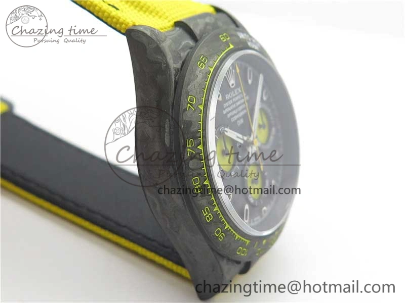 Snug Daytona DIW Carbon Case and Bezel Black Yellow Dial on Yellow Nylon Strap A 3220
