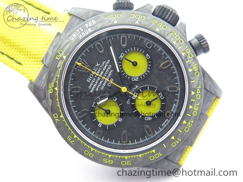 Snug Daytona DIW Carbon Case and Bezel Black Yellow Dial on Yellow Nylon Strap A 3220