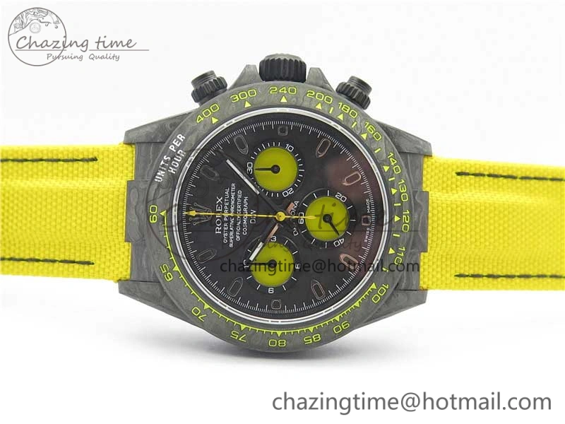 Snug Daytona DIW Carbon Case and Bezel Black Yellow Dial on Yellow Nylon Strap A 3220