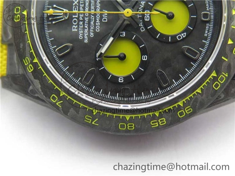 Snug Daytona DIW Carbon Case and Bezel Black Yellow Dial on Yellow Nylon Strap A 3220